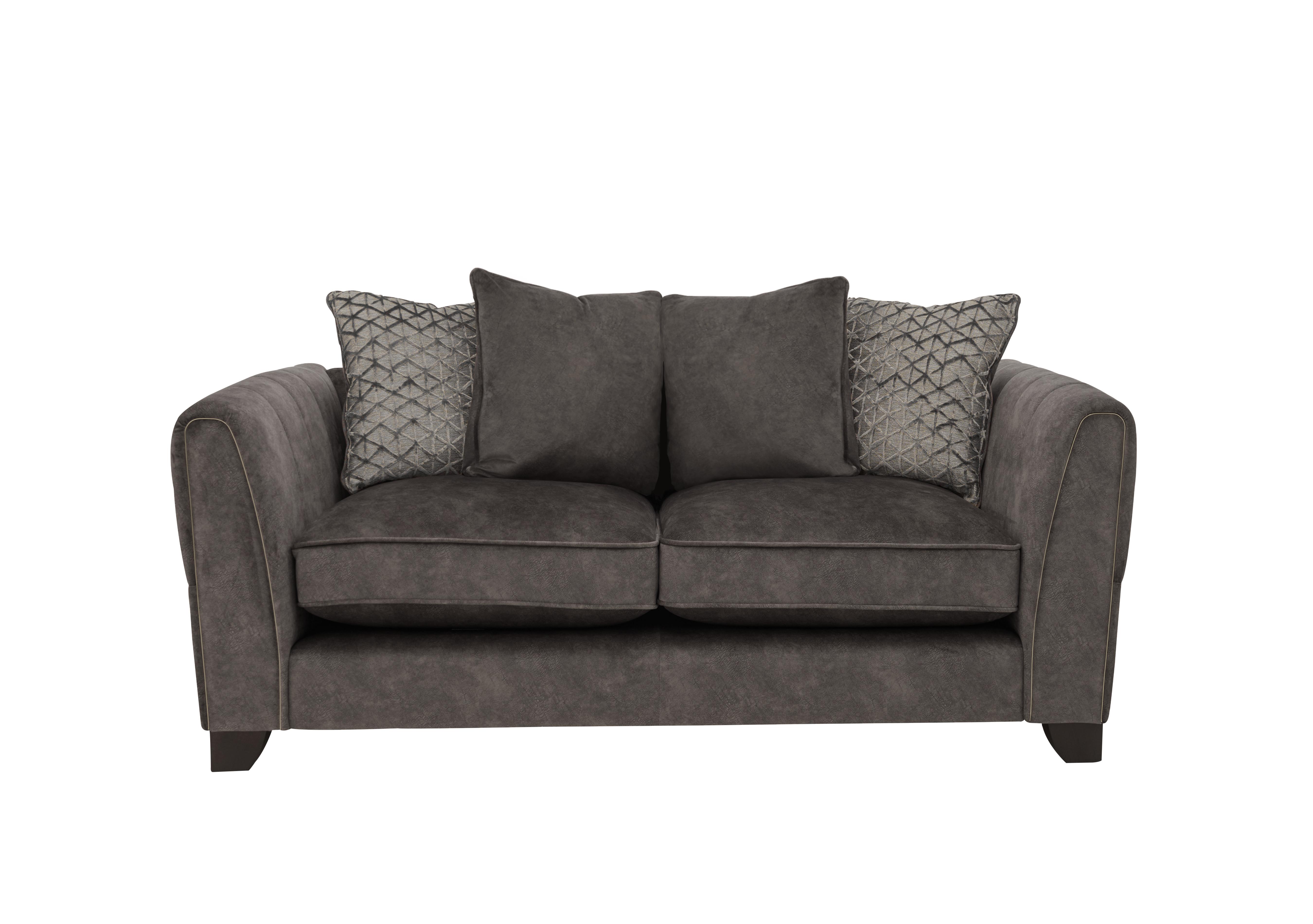 Ariana 2 Seater Fabric Pillow Back Sofa in Dapple Mink Brass Insert on Furniture Village