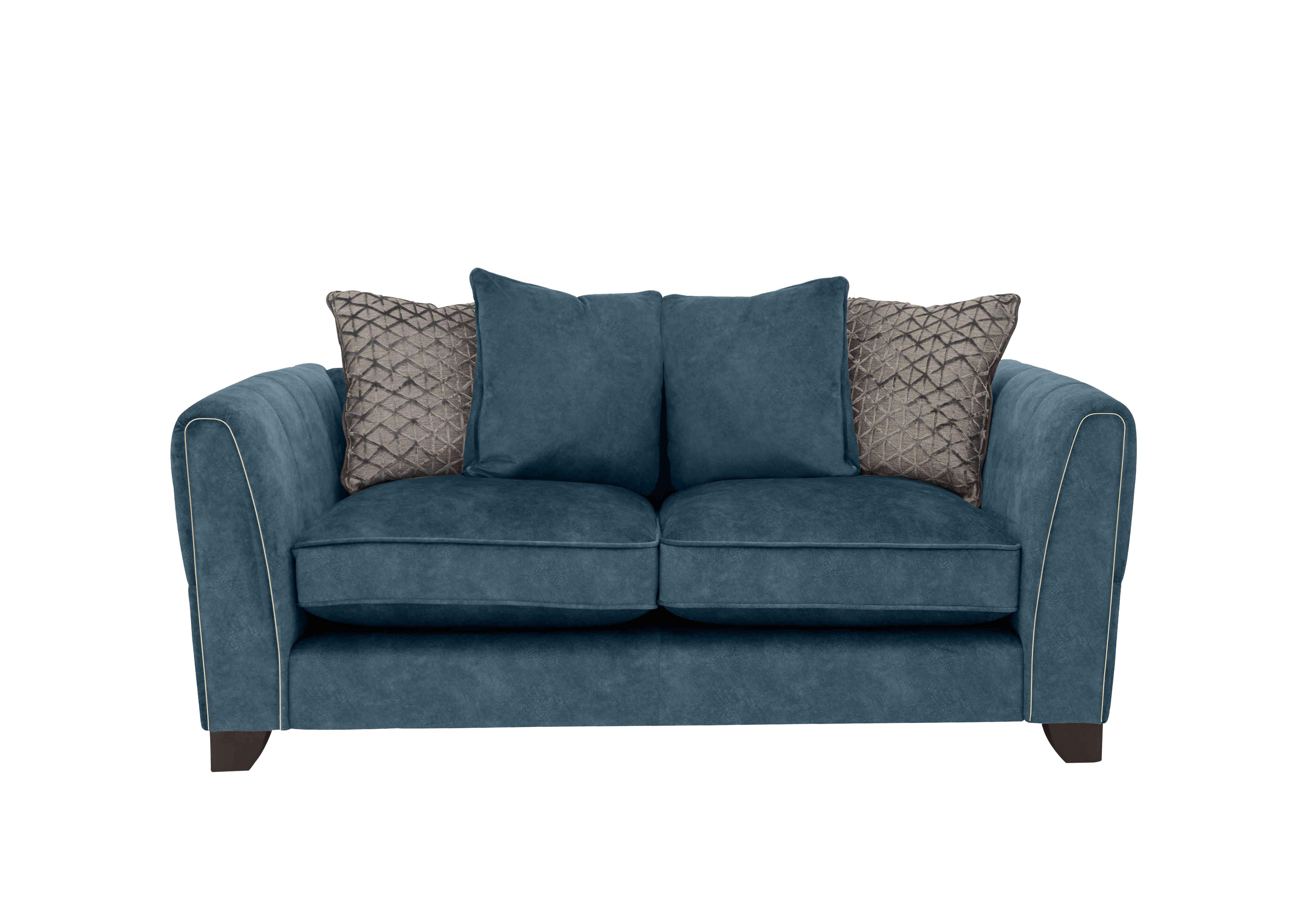 Ariana 2 Seater Fabric Pillow Back Sofa in Dapple Ocean Brass Insert on Furniture Village