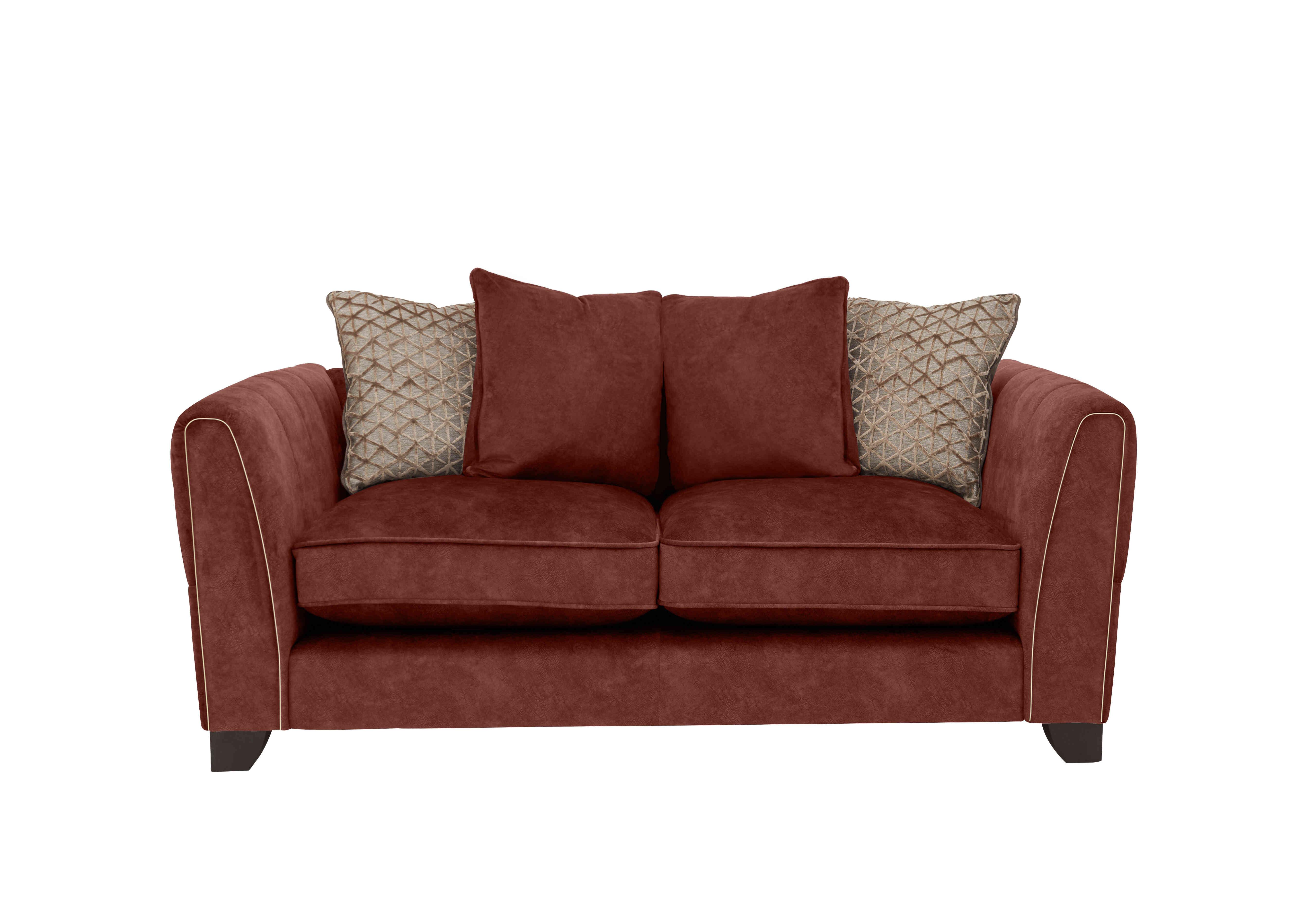 Ariana 2 Seater Fabric Pillow Back Sofa in Dapple Oxblood Brass Insert on Furniture Village