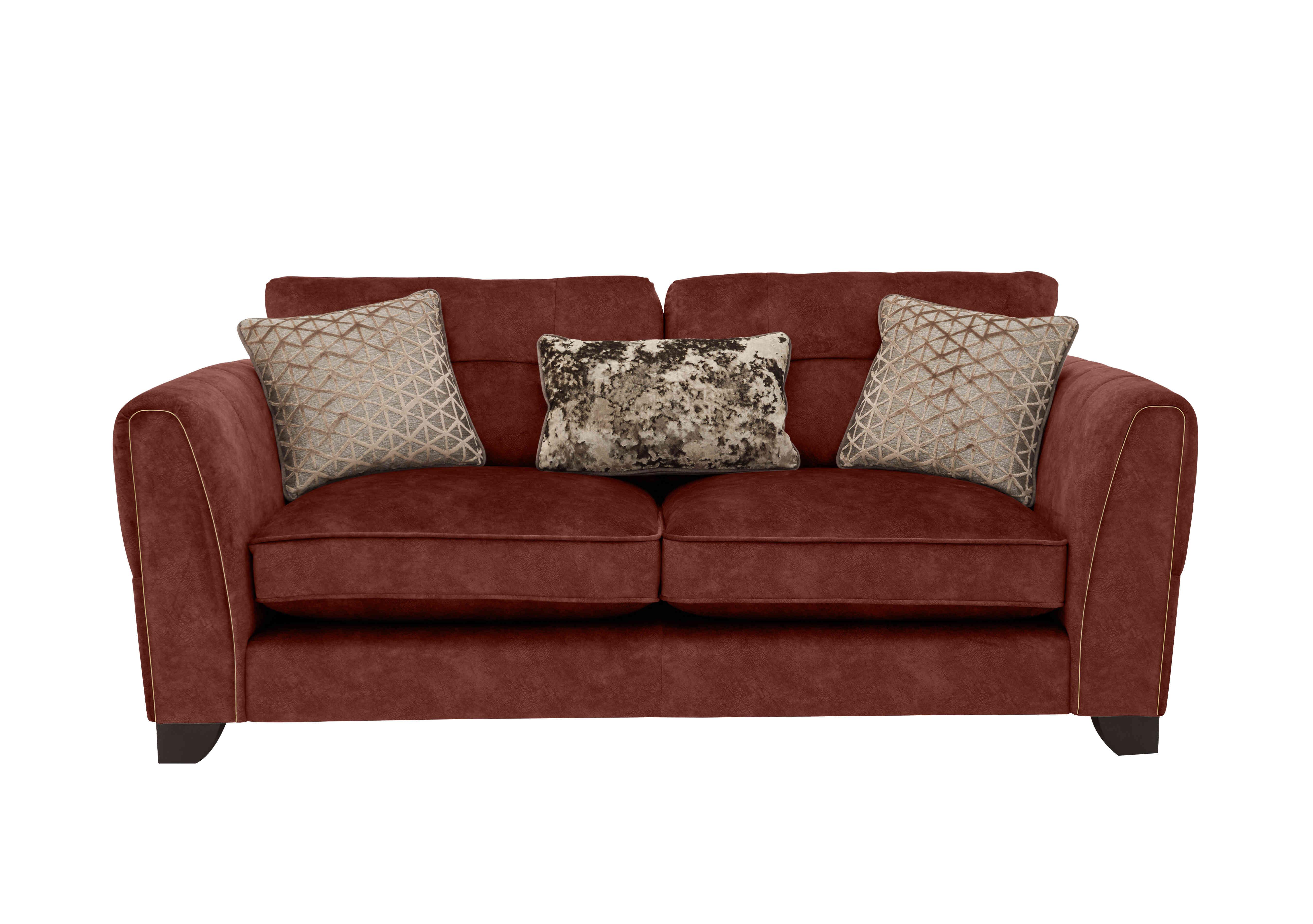 Ariana 3 Seater Fabric Classic Back Sofa in Dapple Oxblood Brass Insert on Furniture Village