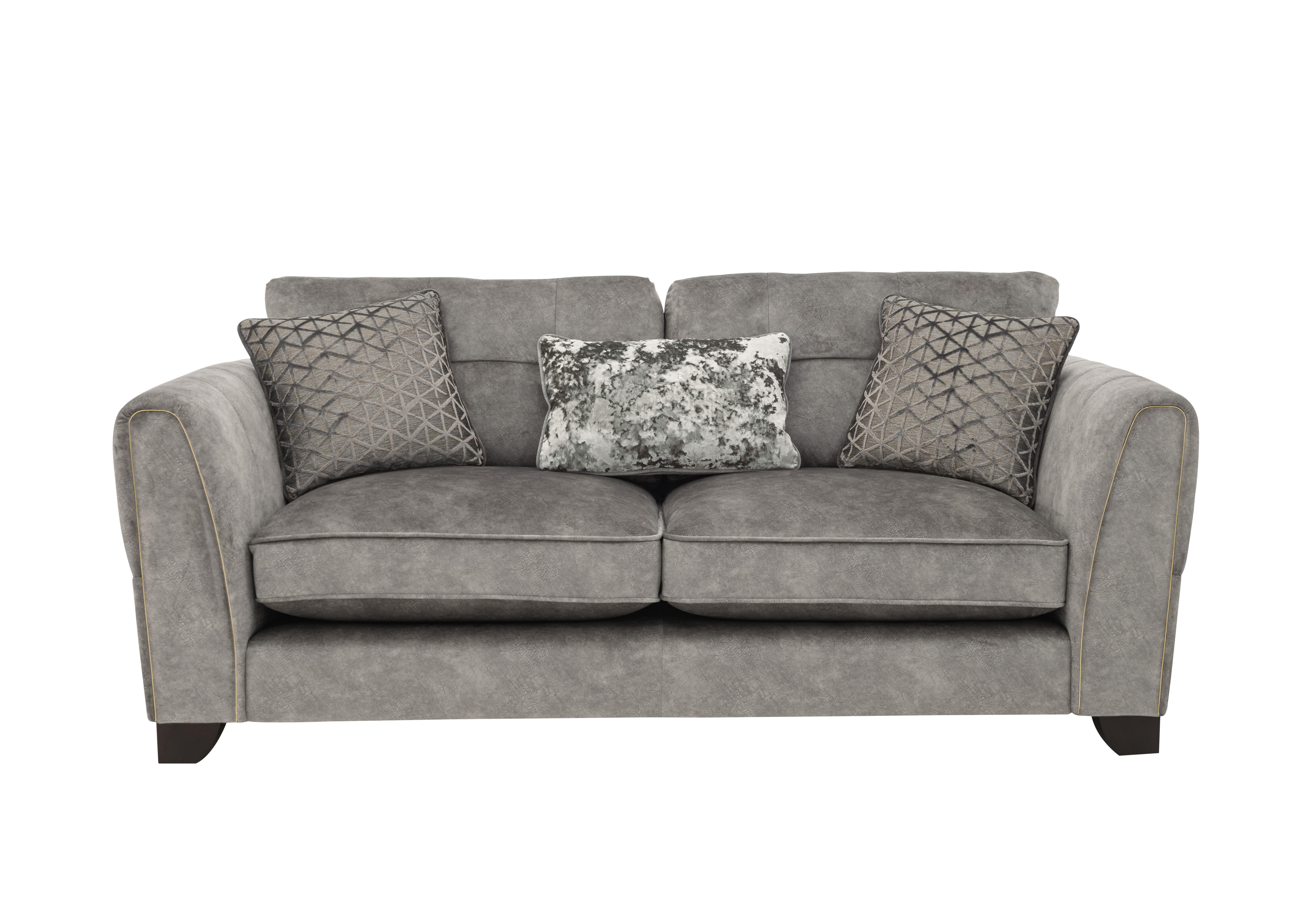 Ariana 3 Seater Fabric Classic Back Sofa in Dapple Silver Brass Insert on Furniture Village