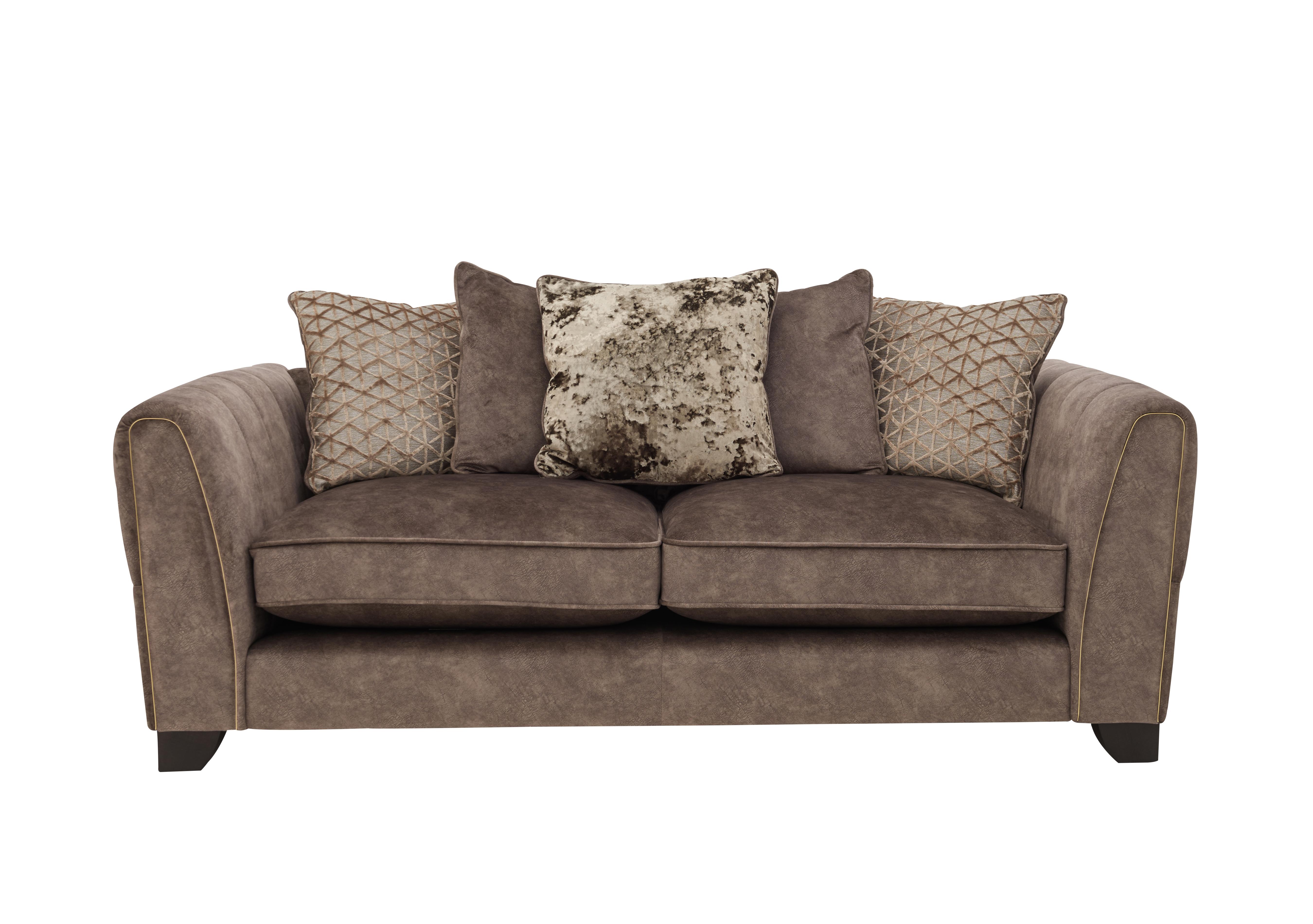 Ariana 3 Seater Fabric Pillow Back Sofa in Dapple Chocolate Brass Insert on Furniture Village