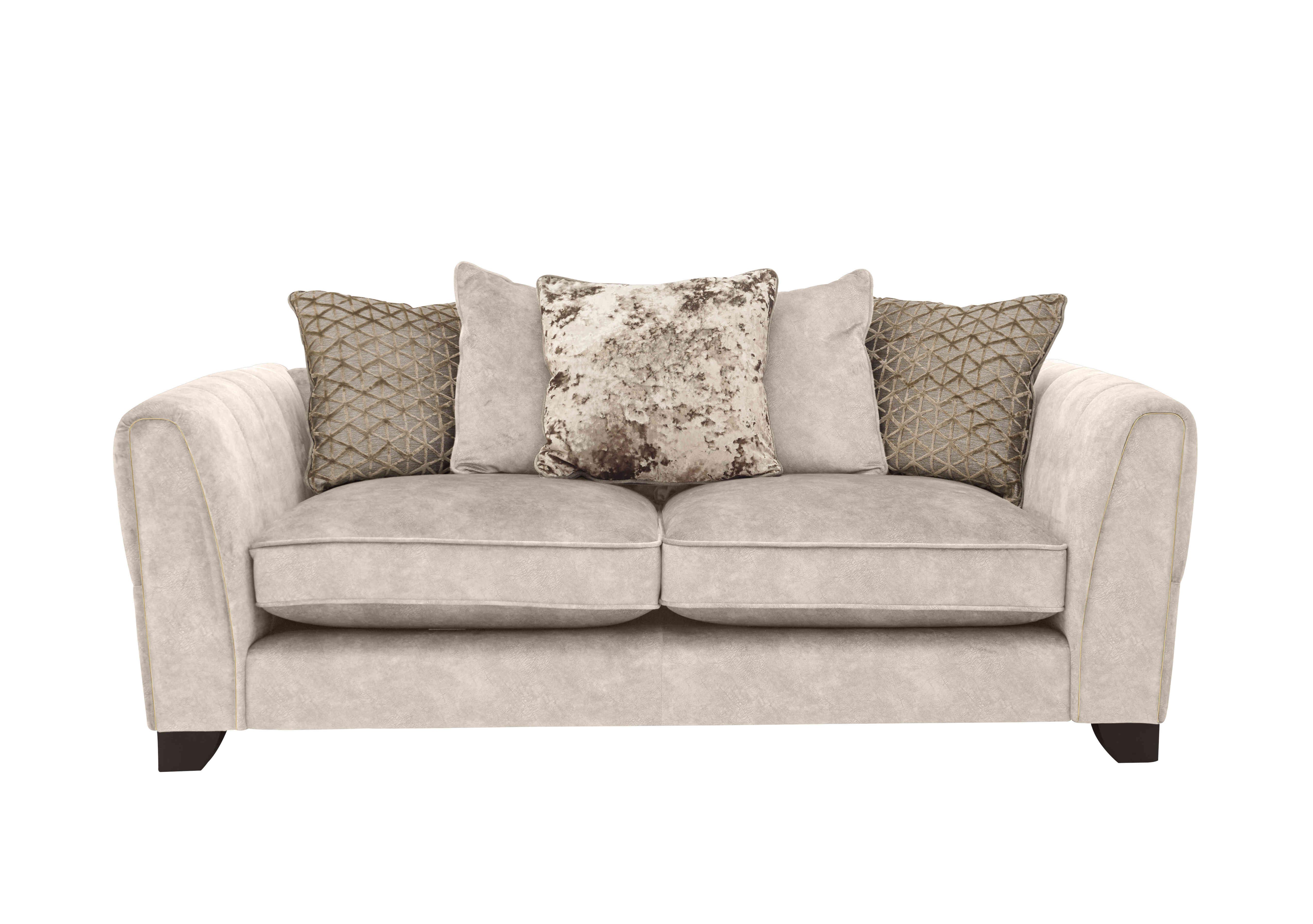 Ariana 3 Seater Fabric Pillow Back Sofa in Dapple Cream Brass Insert on Furniture Village