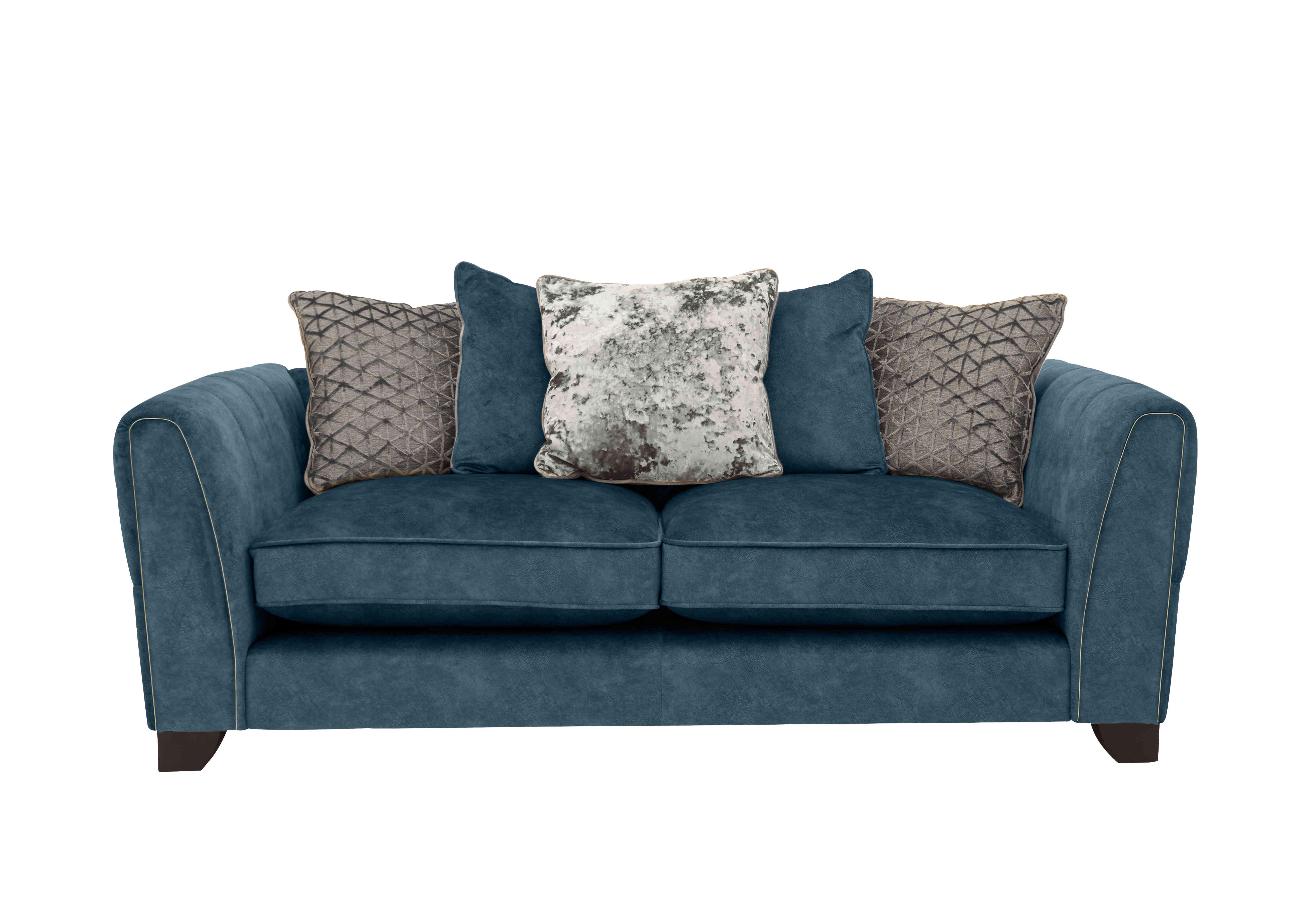 Ariana 3 Seater Fabric Pillow Back Sofa in Dapple Ocean Brass Insert on Furniture Village