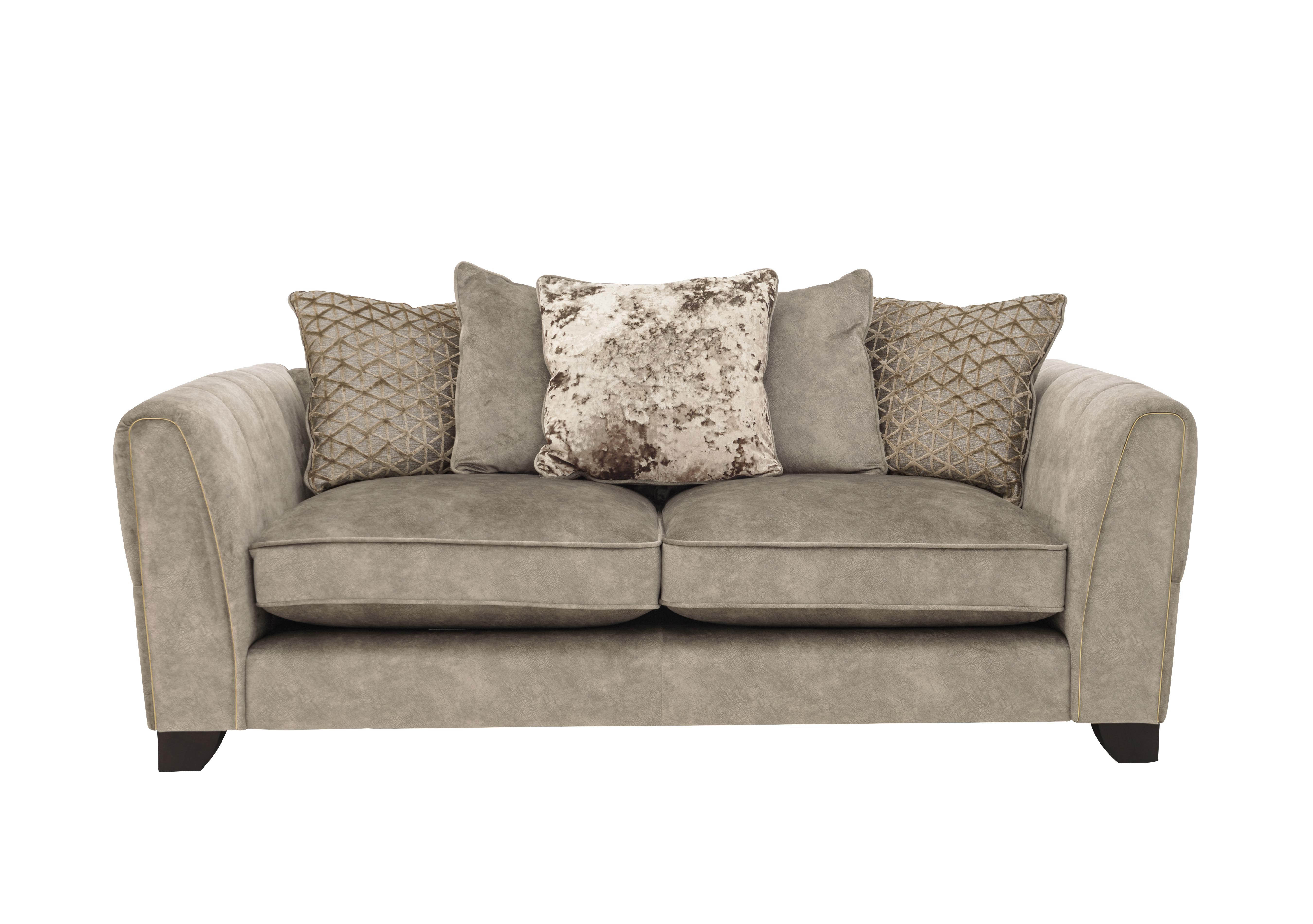 Ariana 3 Seater Fabric Pillow Back Sofa in Dapple Oyster Brass Insert on Furniture Village
