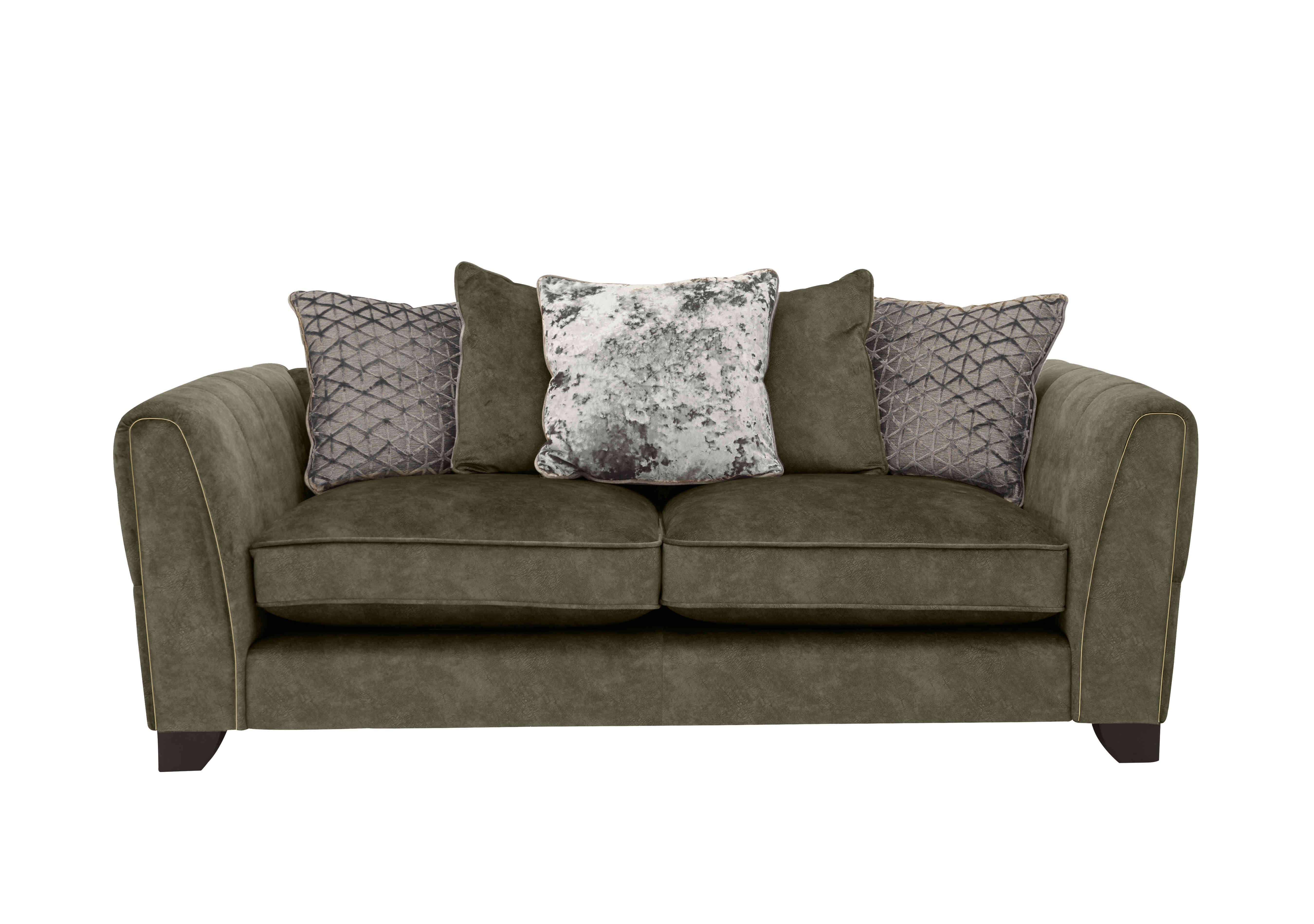 Ariana 3 Seater Fabric Pillow Back Sofa in Dapple Sage Brass Insert on Furniture Village