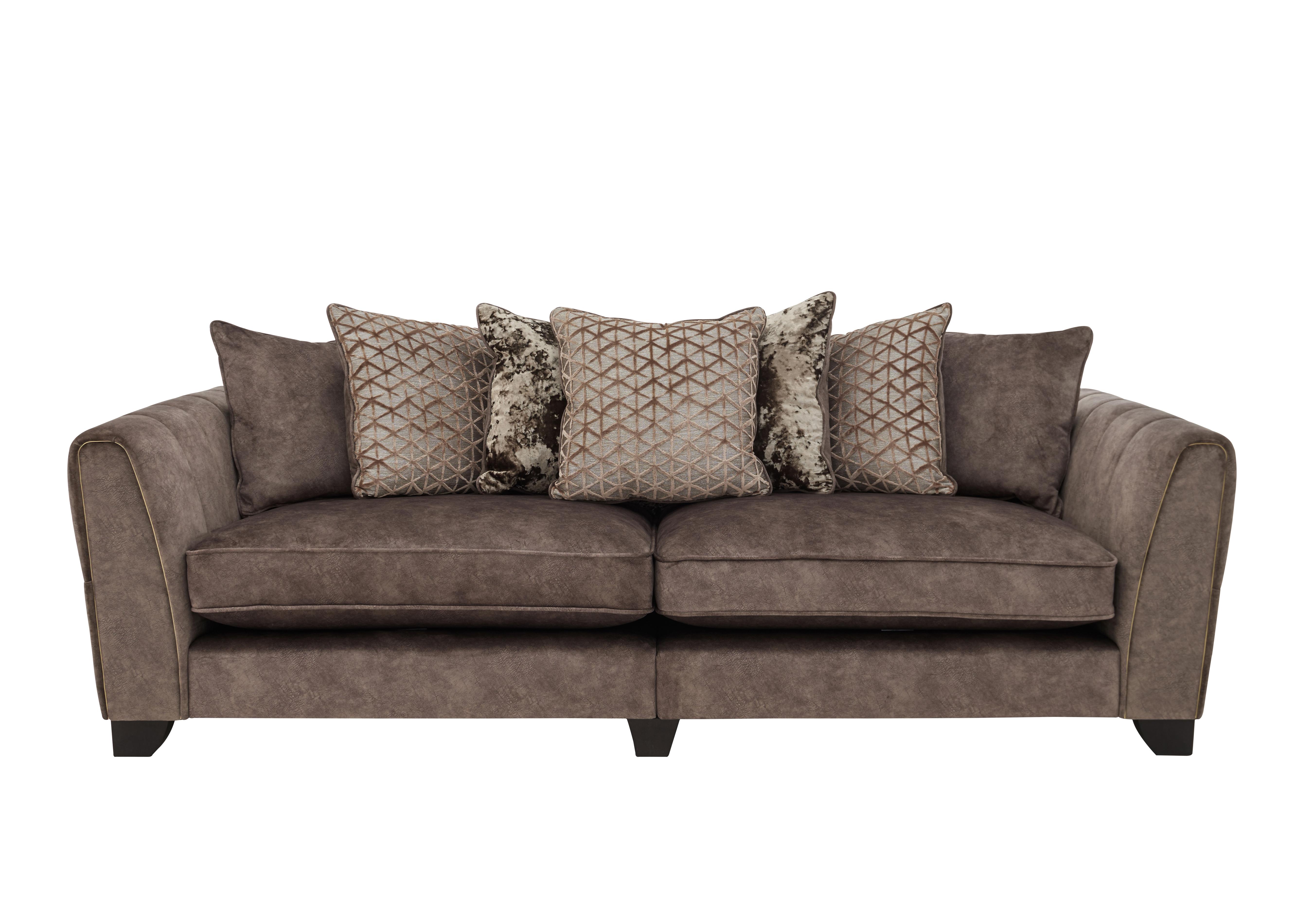 Ariana 4 Seater Fabric Pillow Back Split Frame Sofa in Dapple Chocolate Brass Insert on Furniture Village