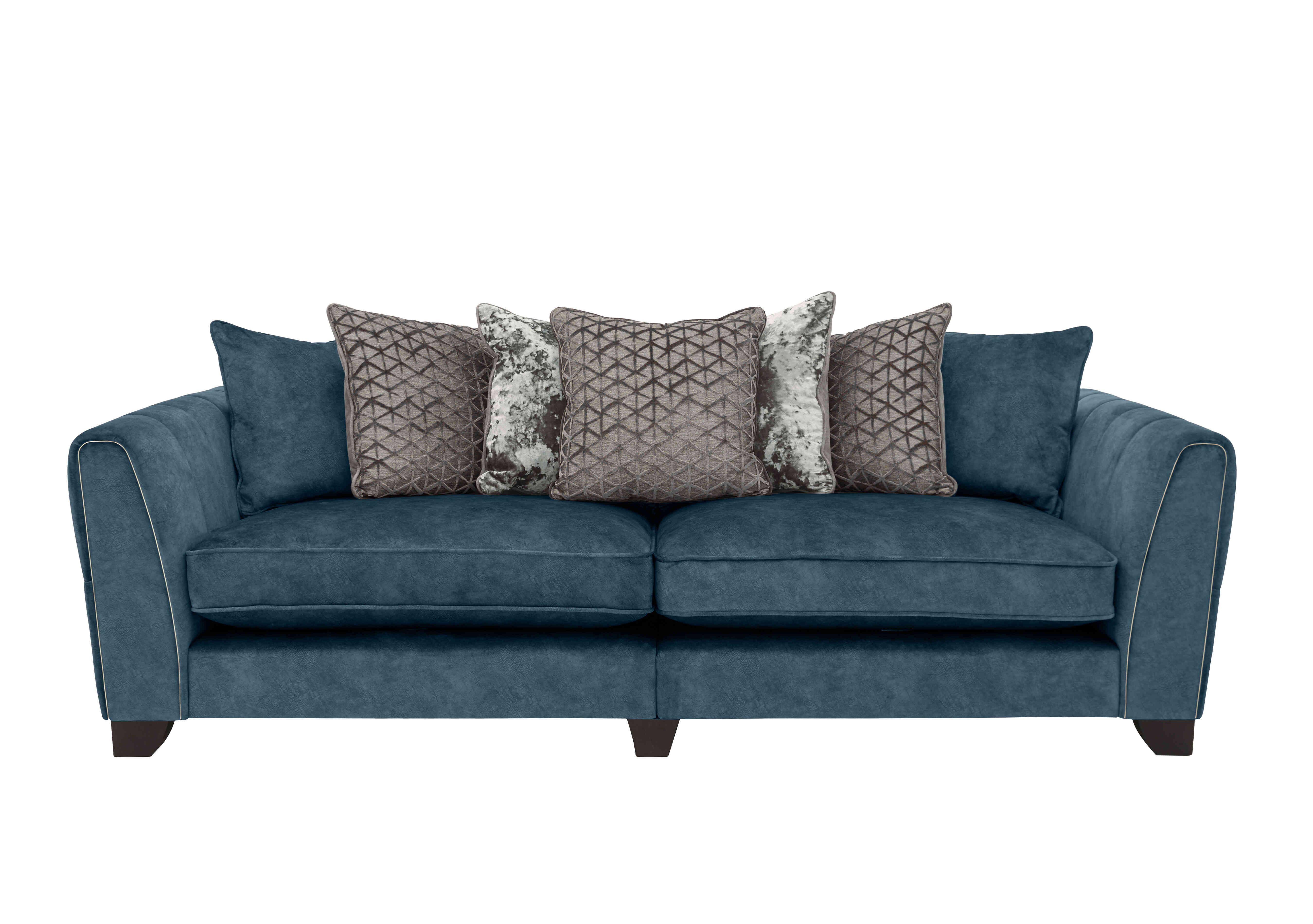 Ariana 4 Seater Fabric Pillow Back Split Frame Sofa in Dapple Ocean Brass Insert on Furniture Village