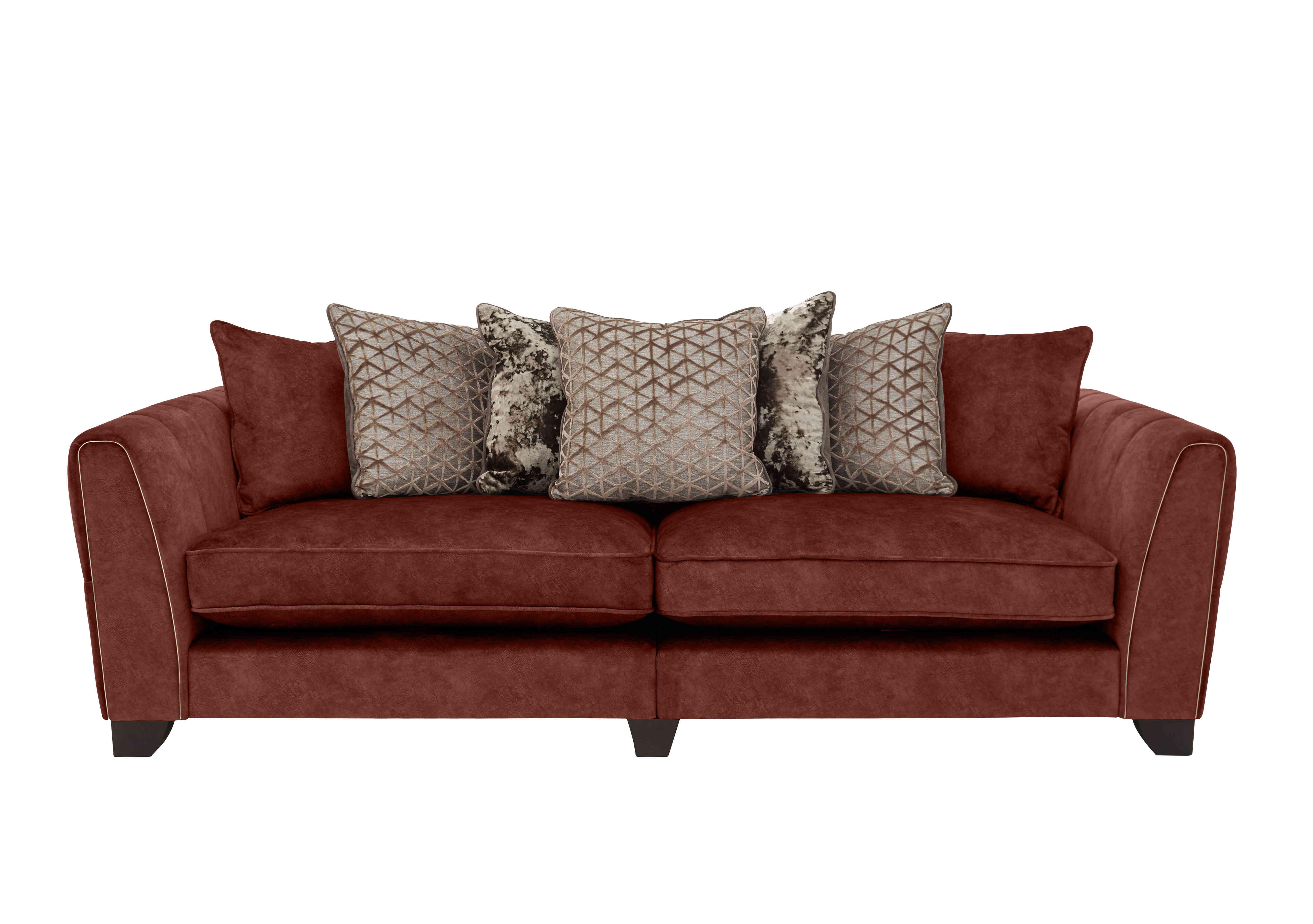 Ariana 4 Seater Fabric Pillow Back Split Frame Sofa in Dapple Oxblood Brass Insert on Furniture Village