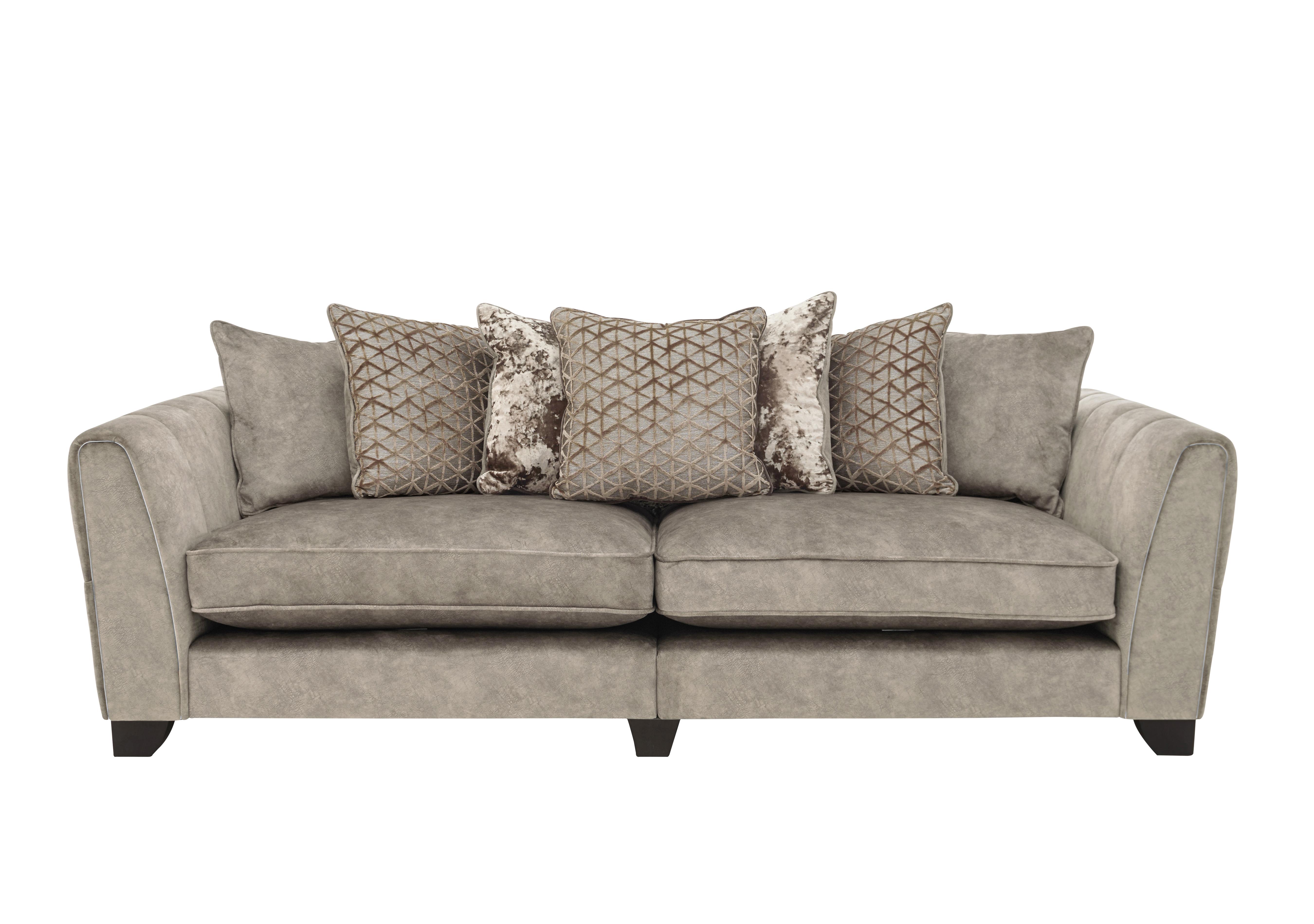 Ariana 4 Seater Fabric Pillow Back Split Frame Sofa in Dapple Oyster Chrome Insert on Furniture Village