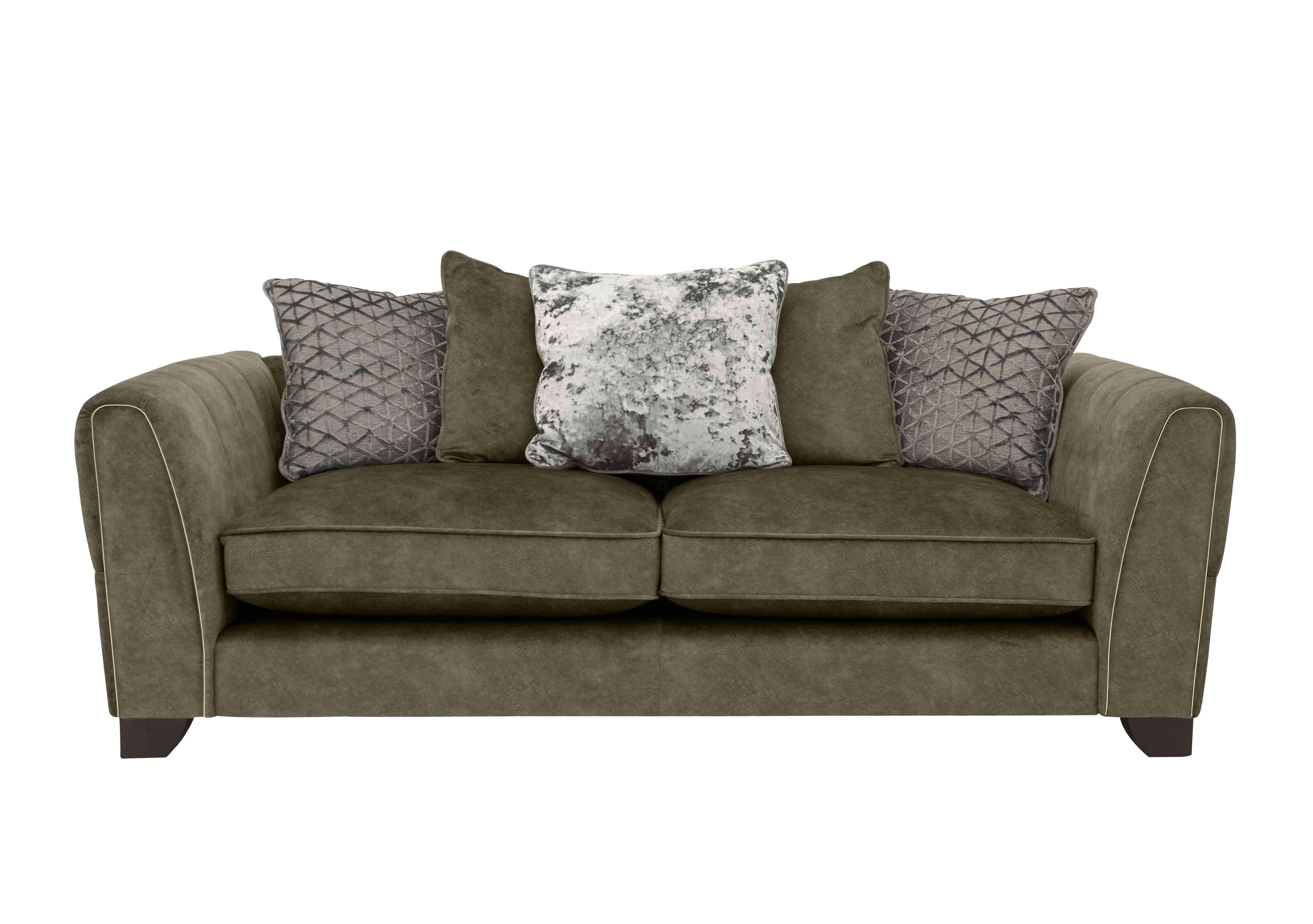 Ariana 4 Seater Fabric Pillow Back Split Frame Sofa in Dapple Sage Brass Insert on Furniture Village