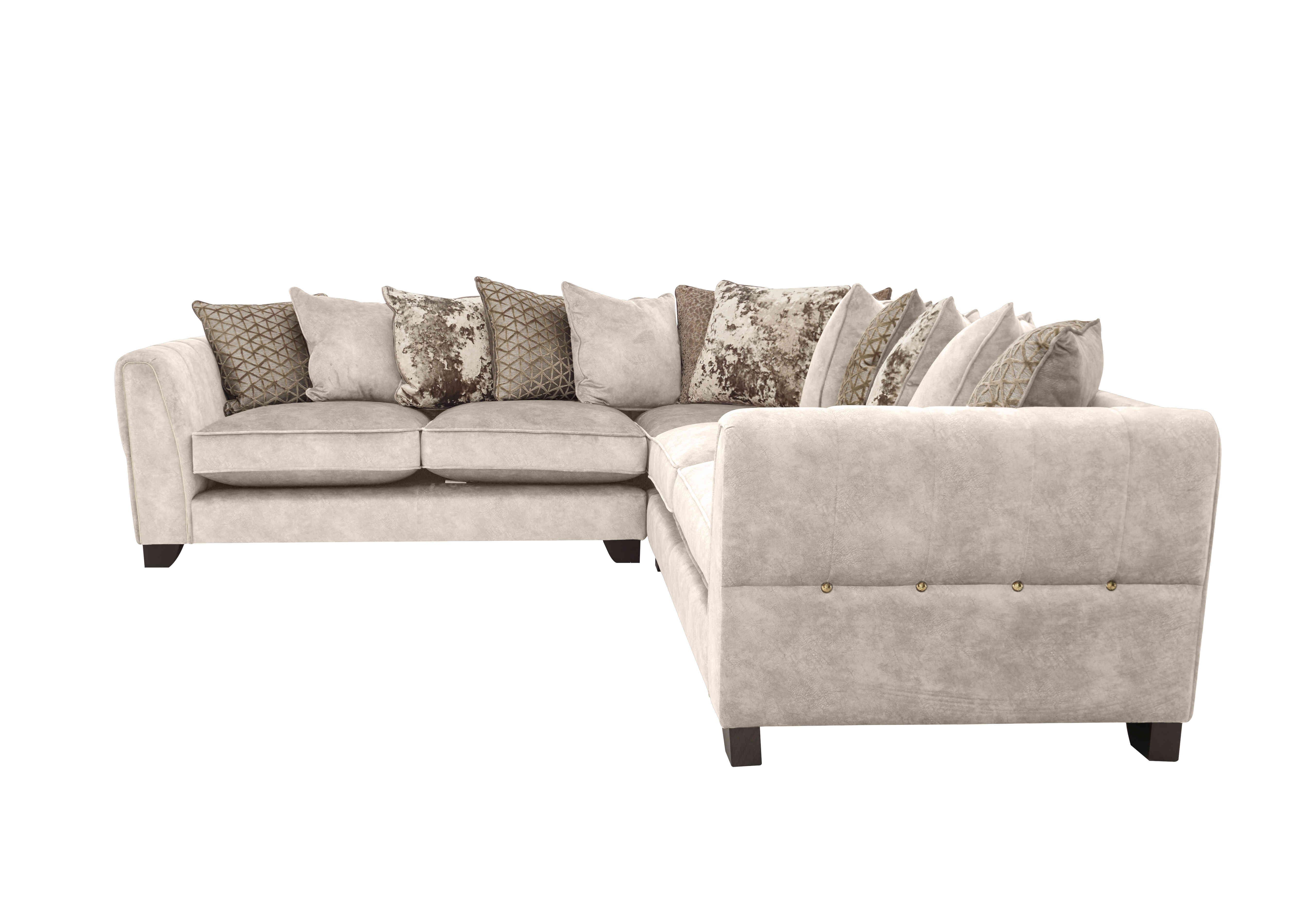 Ariana Large Fabric Pillow Back Corner Sofa in Dapple Cream Brass Insert on Furniture Village