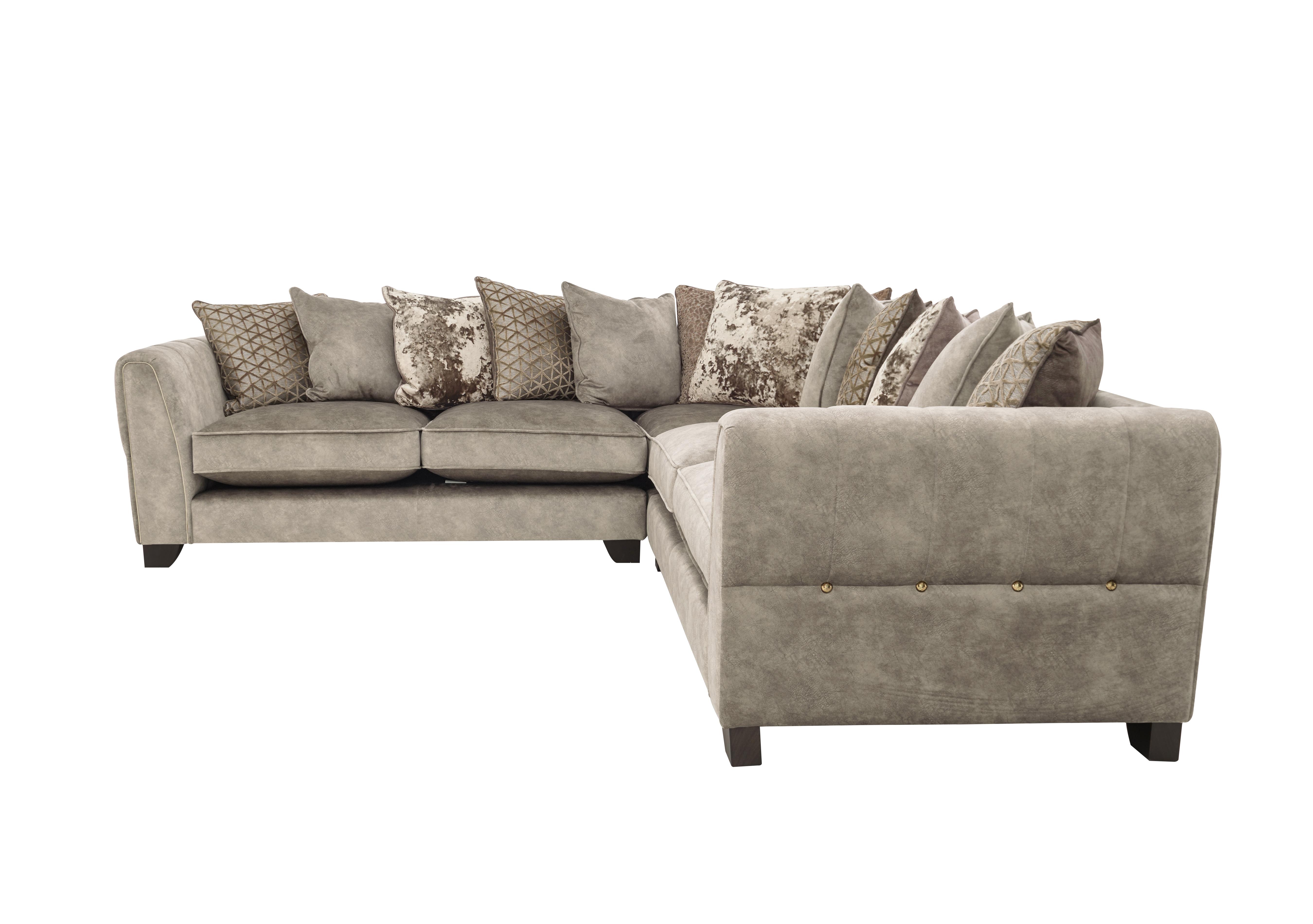 Ariana Large Fabric Pillow Back Corner Sofa in Dapple Oyster Brass Insert on Furniture Village