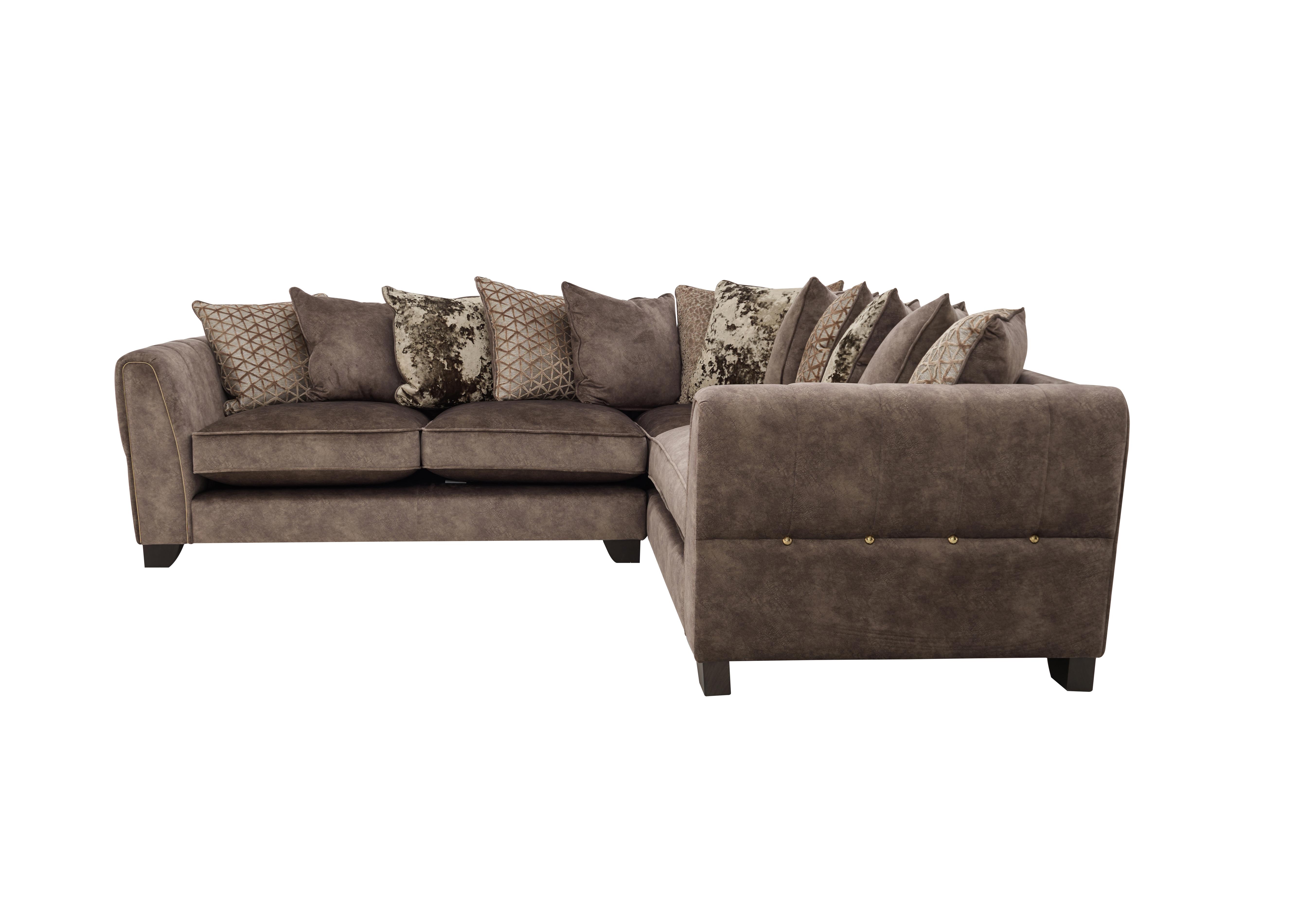 Ariana Small Fabric Pillow Back Corner Sofa in Dapple Chocolate Brass Insert on Furniture Village