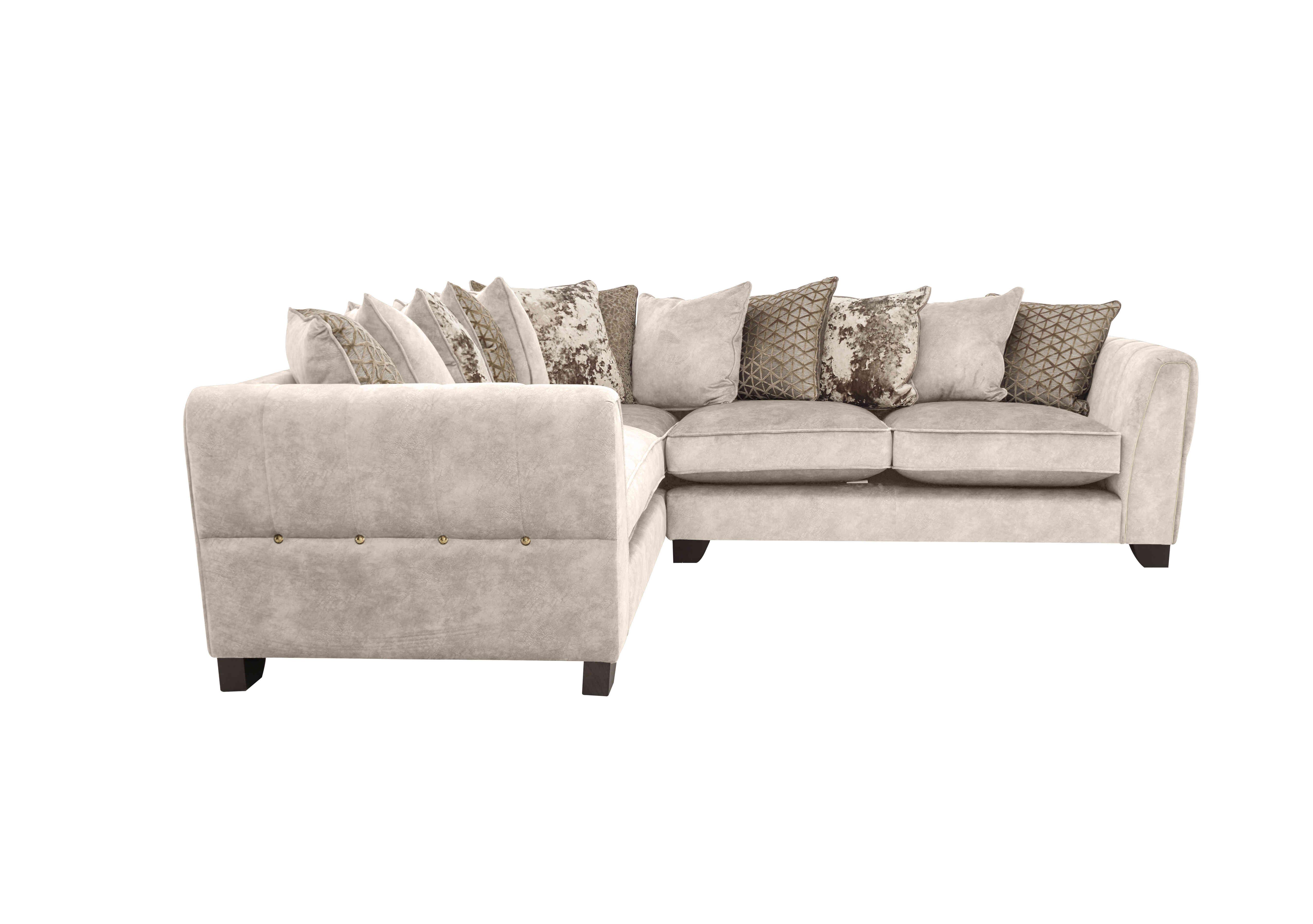 Ariana Small Fabric Pillow Back Corner Sofa in Dapple Cream Brass Insert on Furniture Village