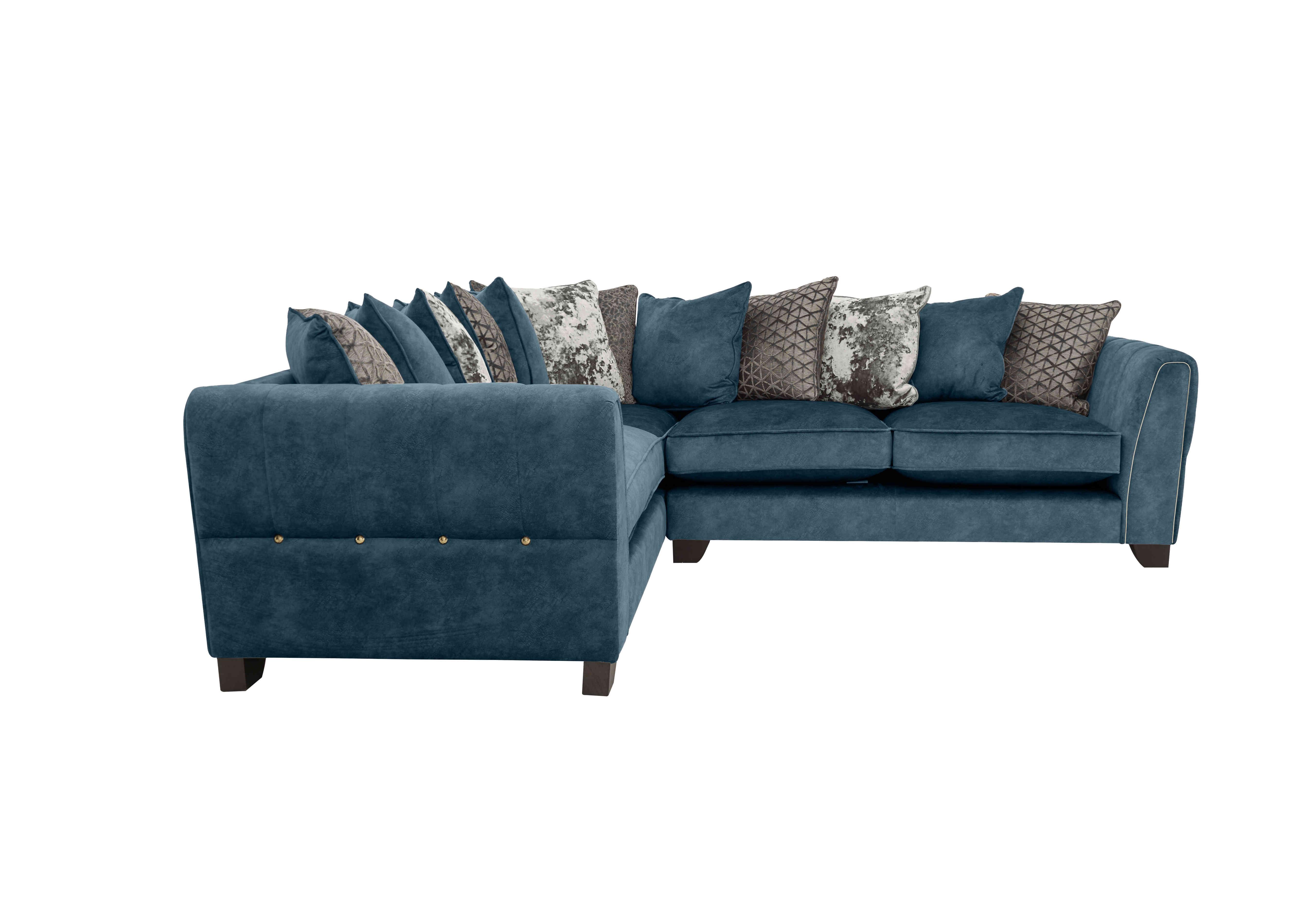 Ariana Small Fabric Pillow Back Corner Sofa in Dapple Ocean Brass Insert on Furniture Village