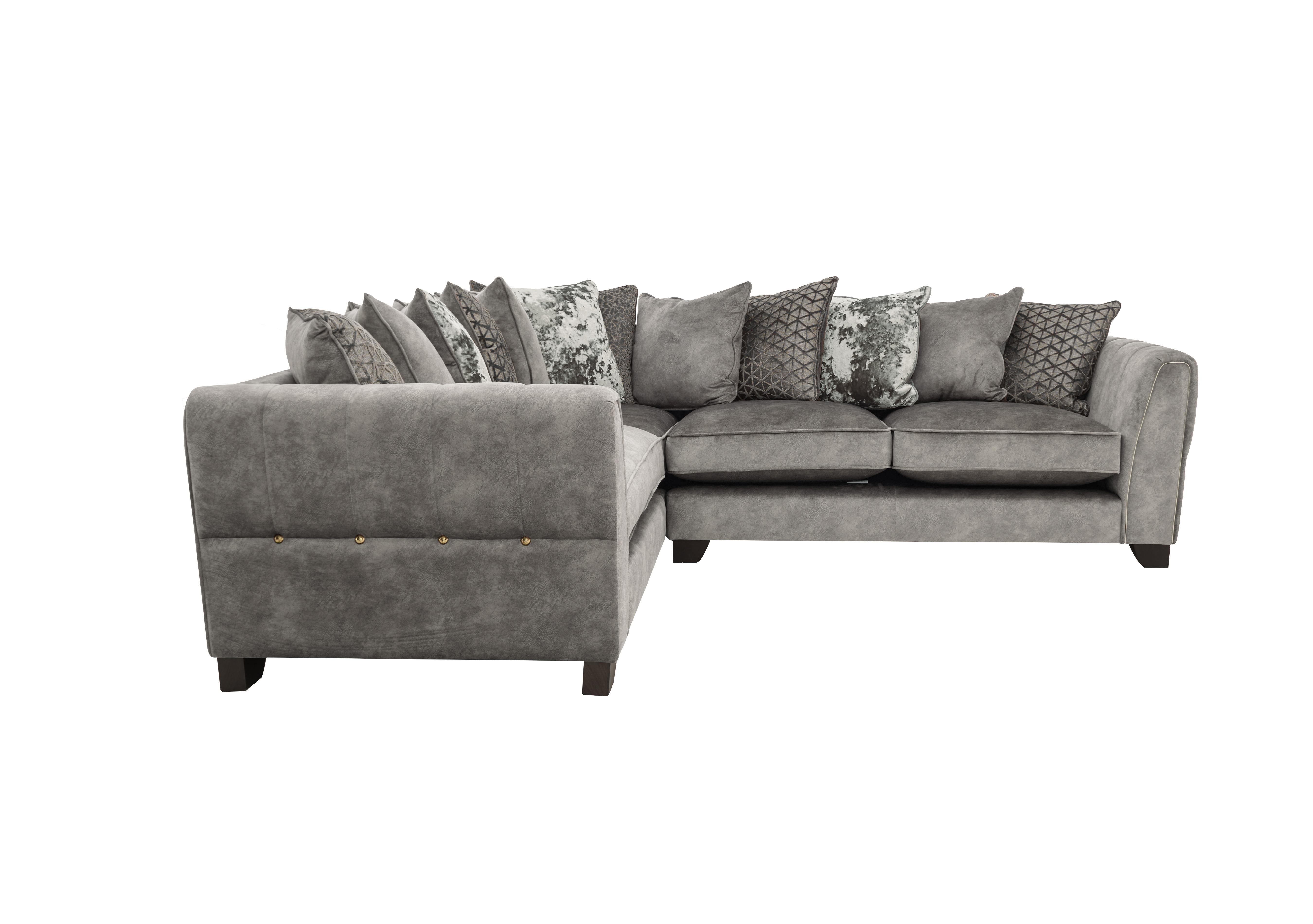 Ariana Small Fabric Pillow Back Corner Sofa in Dapple Silver Brass Insert on Furniture Village