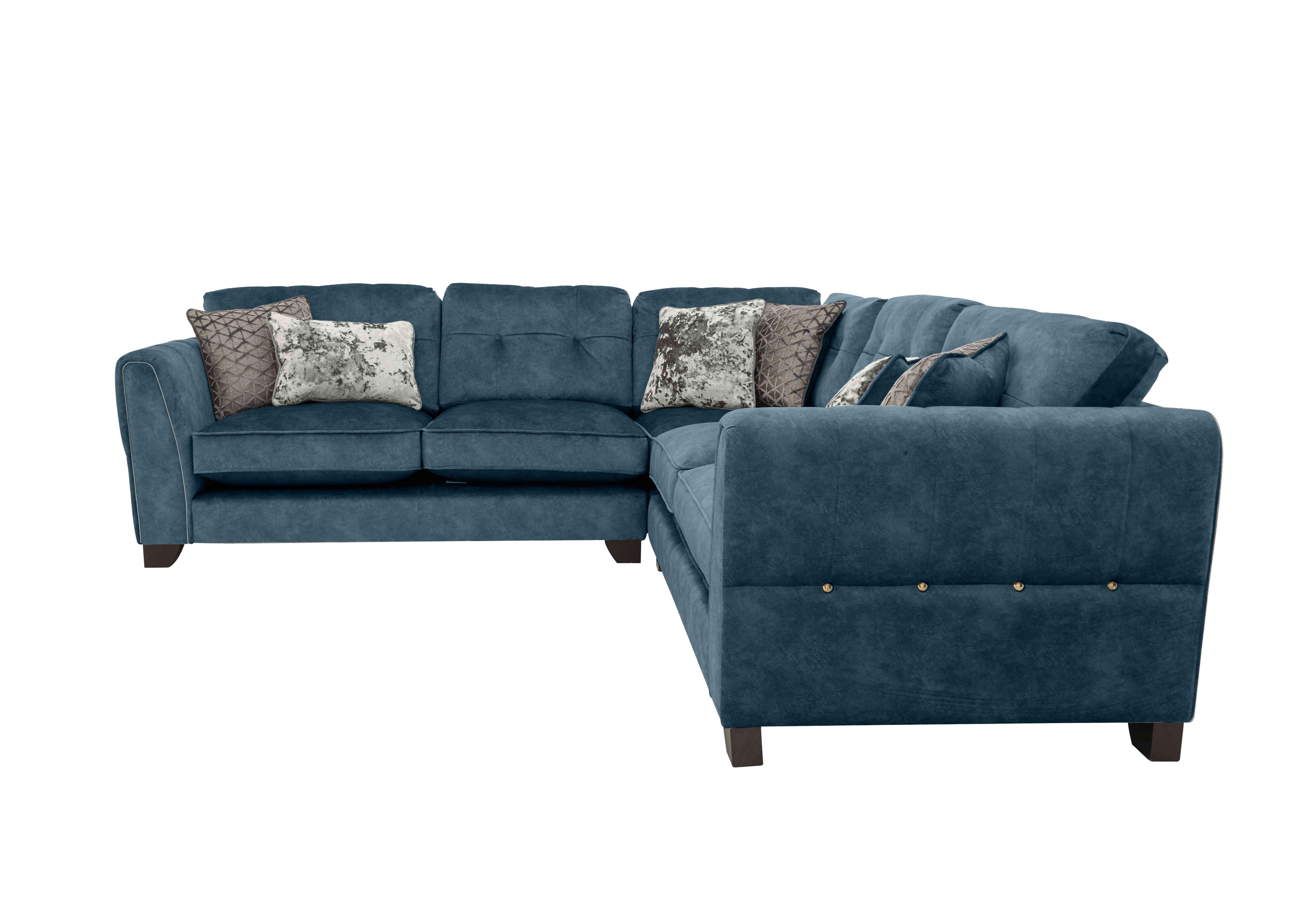 Ariana Large Fabric Classic Back Corner Sofa in Dapple Ocean Brass Insert on Furniture Village