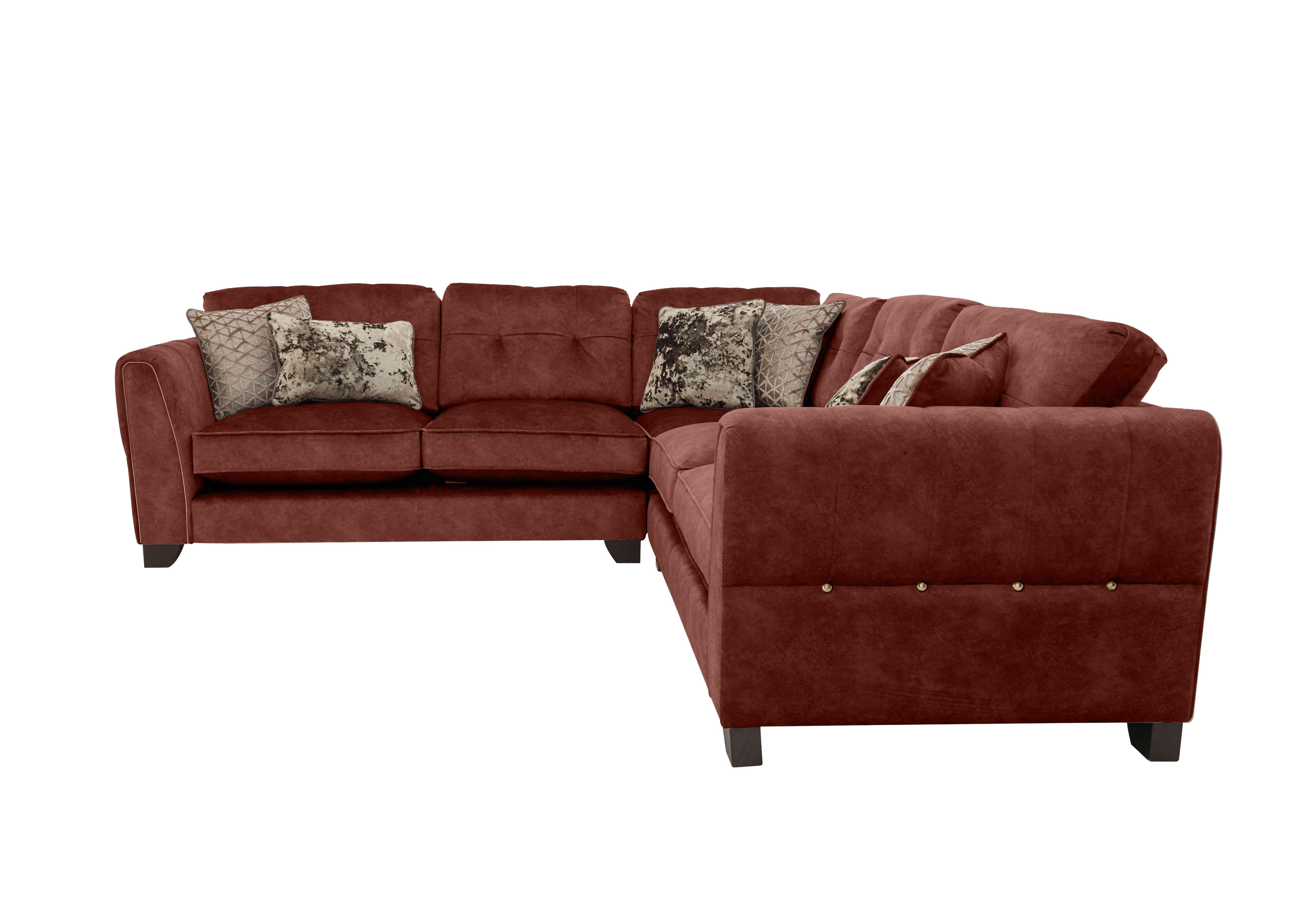 Ariana Large Fabric Classic Back Corner Sofa in Dapple Oxblood Brass Insert on Furniture Village