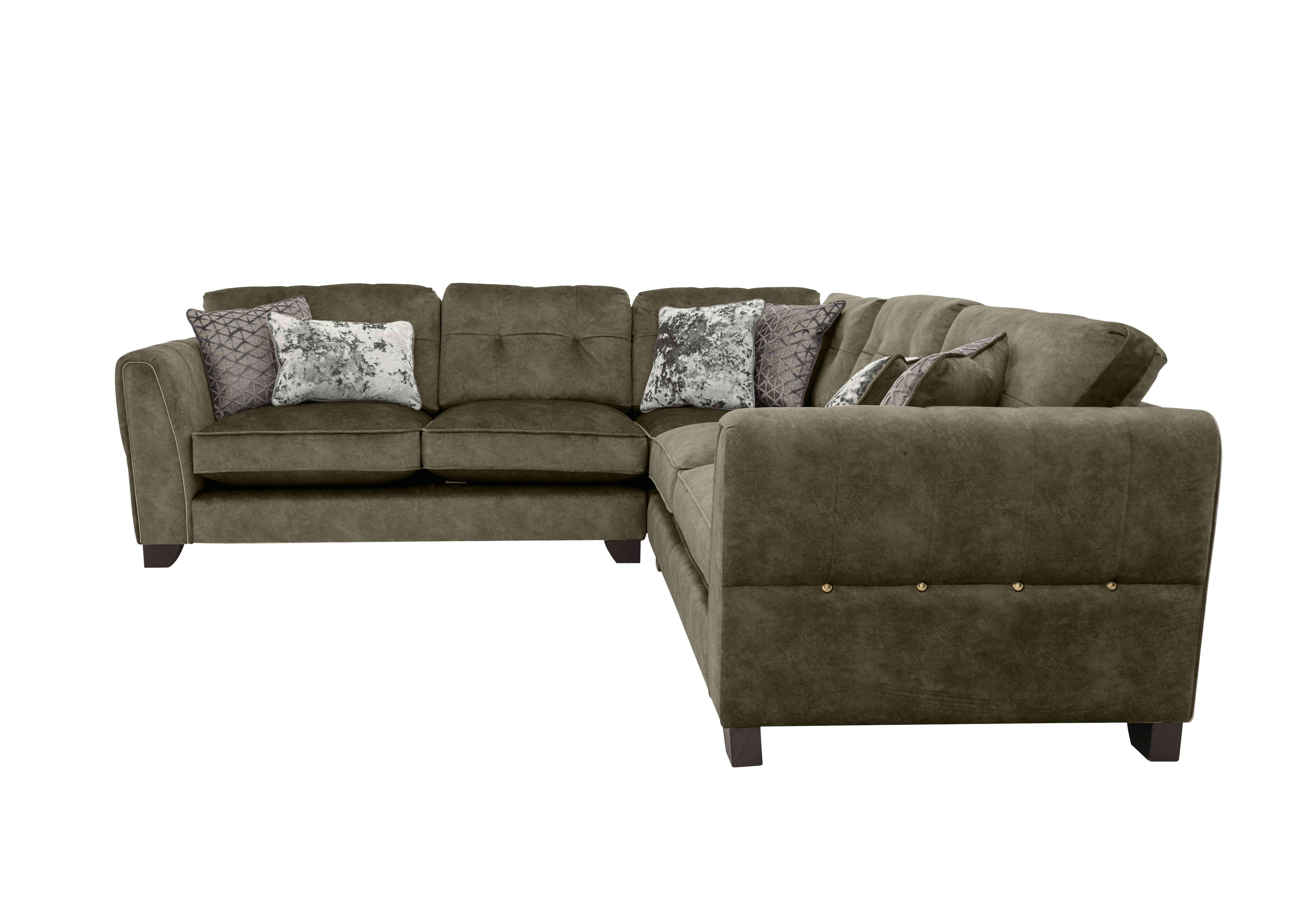 Ariana Large Fabric Classic Back Corner Sofa in Dapple Sage Brass Insert on Furniture Village