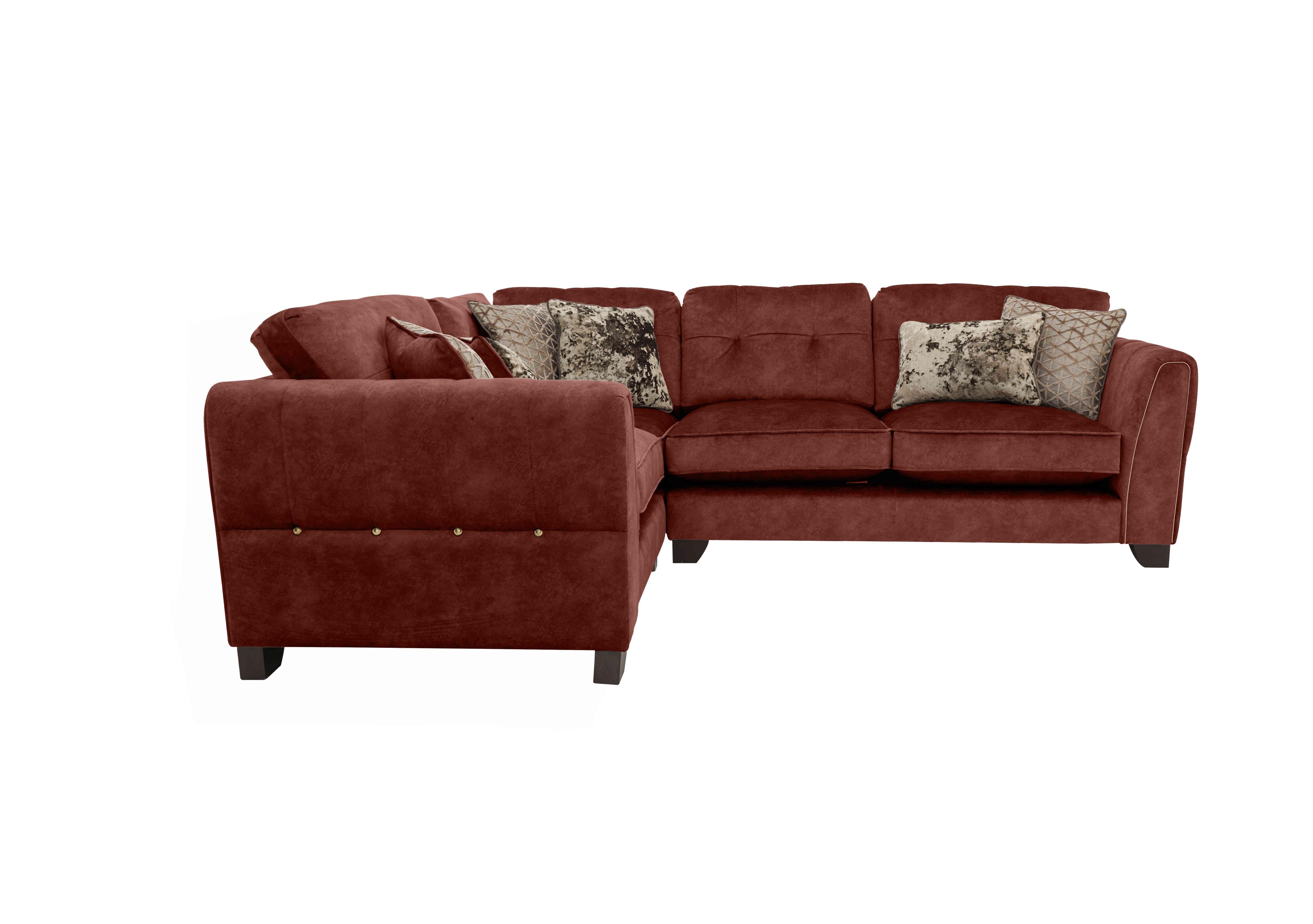 Ariana Small Fabric Classic Back Corner Sofa in Dapple Oxblood Brass Insert on Furniture Village
