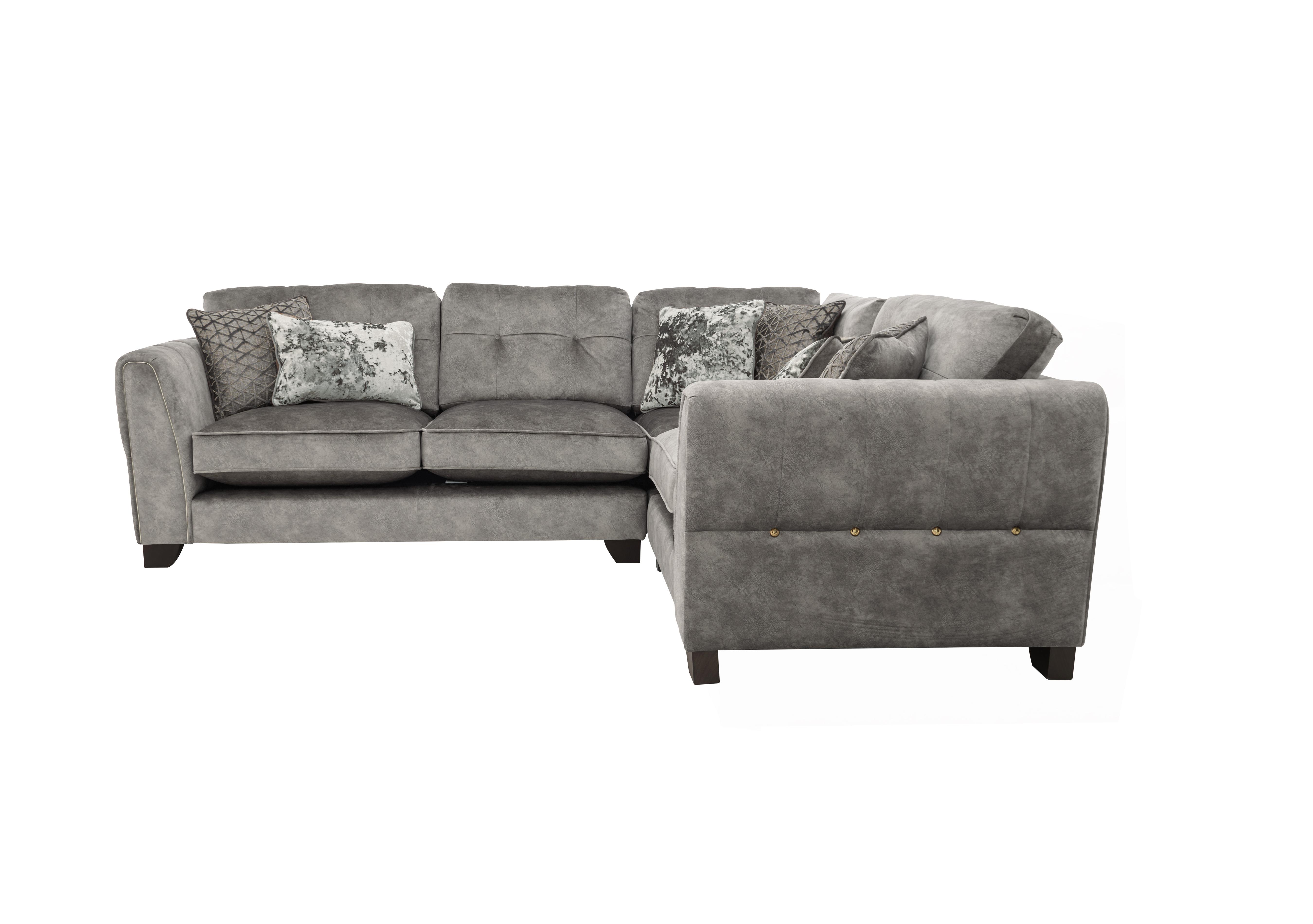 Ariana Small Fabric Classic Back Corner Sofa in Dapple Silver Brass Insert on Furniture Village