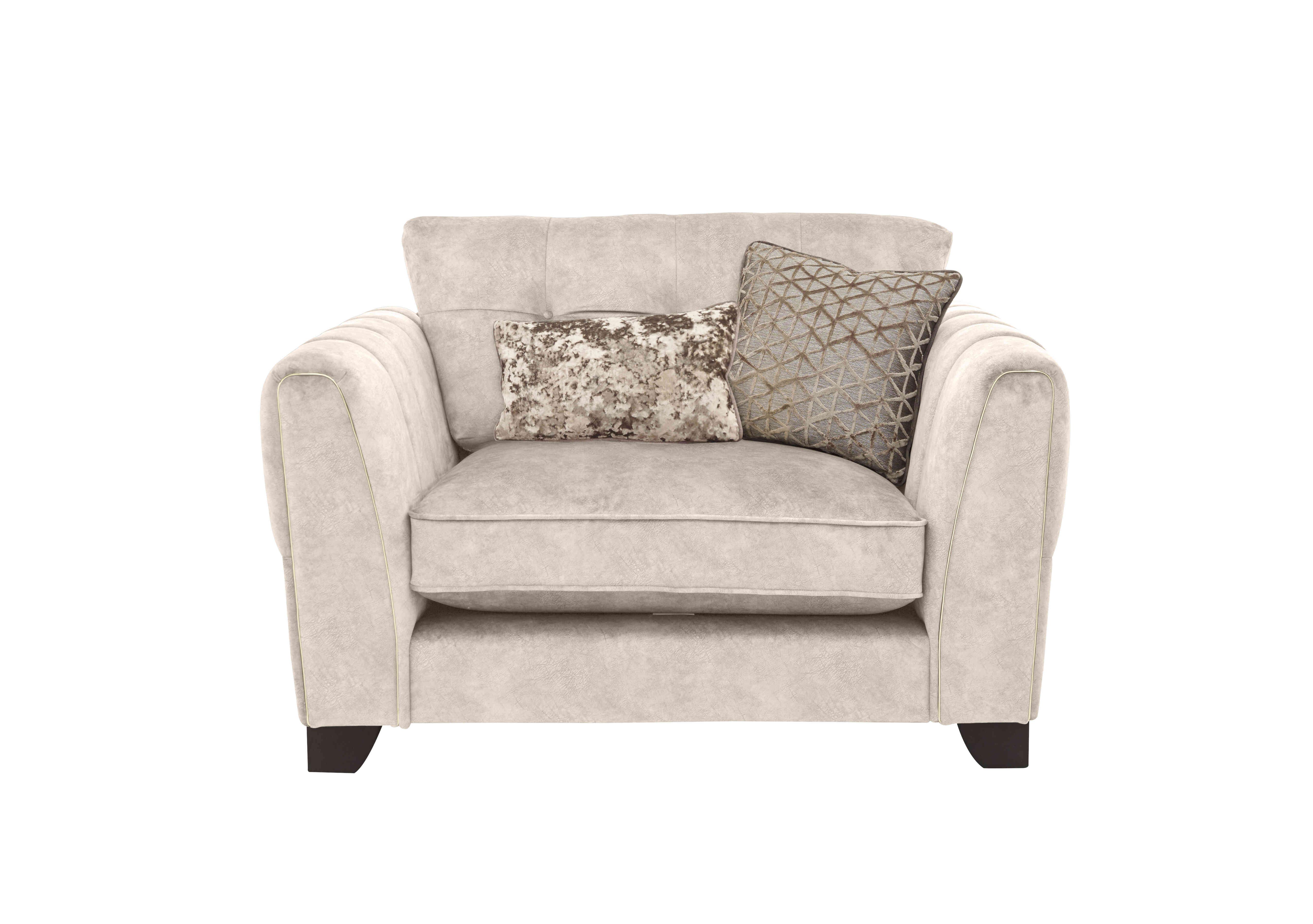 Ariana Classic Back Fabric Snuggler Chair in Dapple Cream Brass Insert on Furniture Village