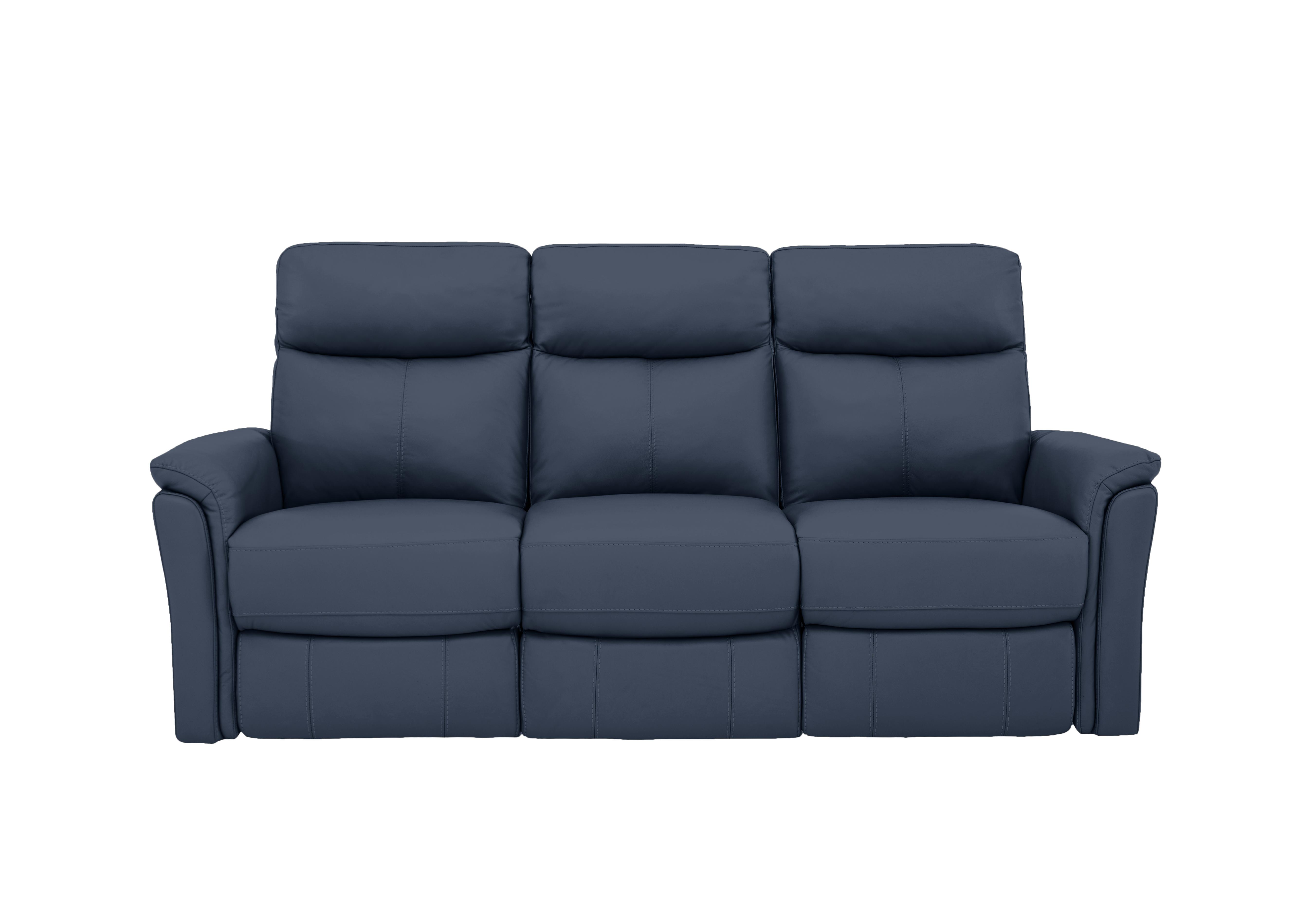 Compact Collection Piccolo 3 Seater Leather Static Sofa in Bv-313e Ocean Blue on Furniture Village