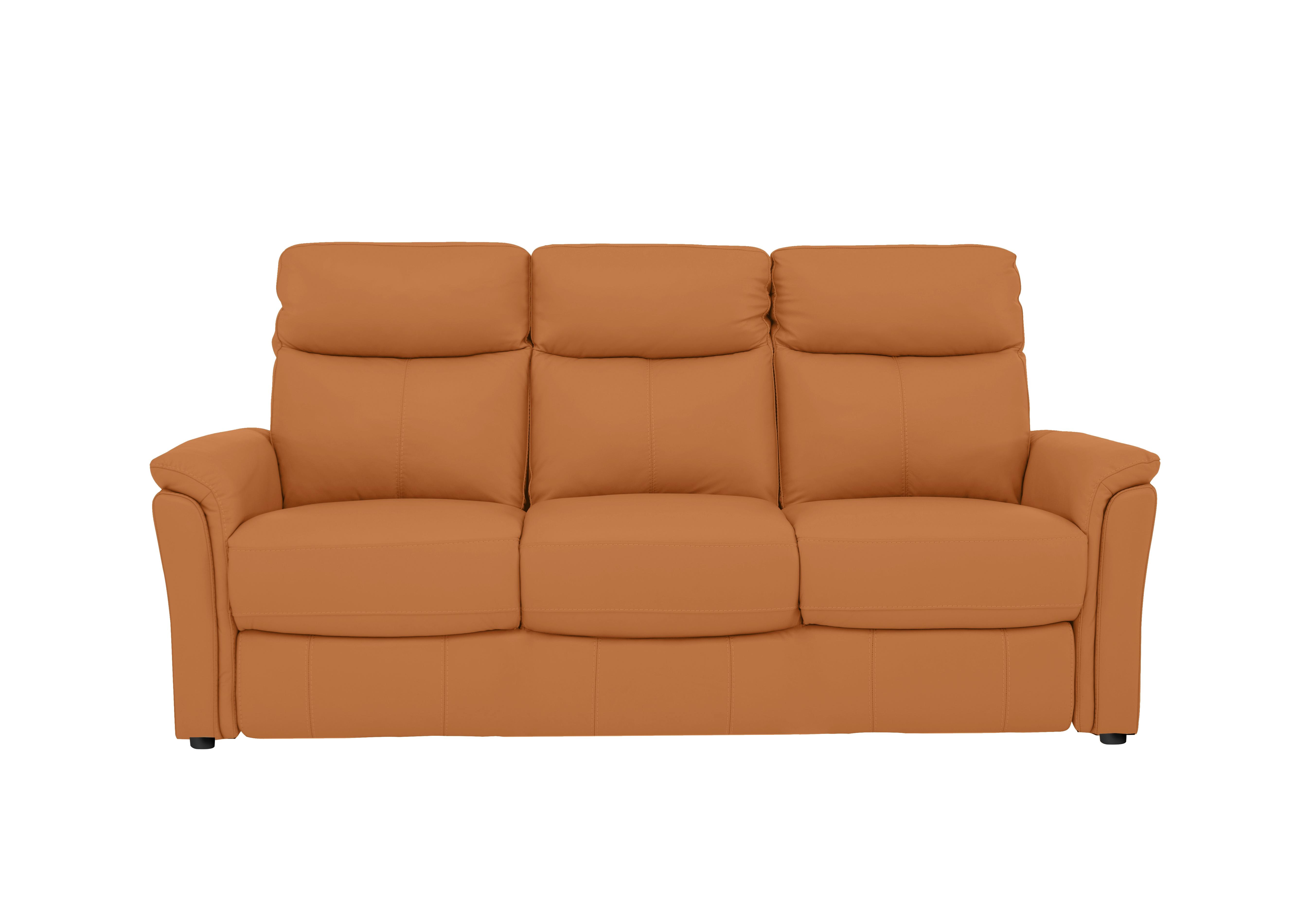 Compact Collection Piccolo 3 Seater Leather Static Sofa in Nc-335e Honey Yellow on Furniture Village