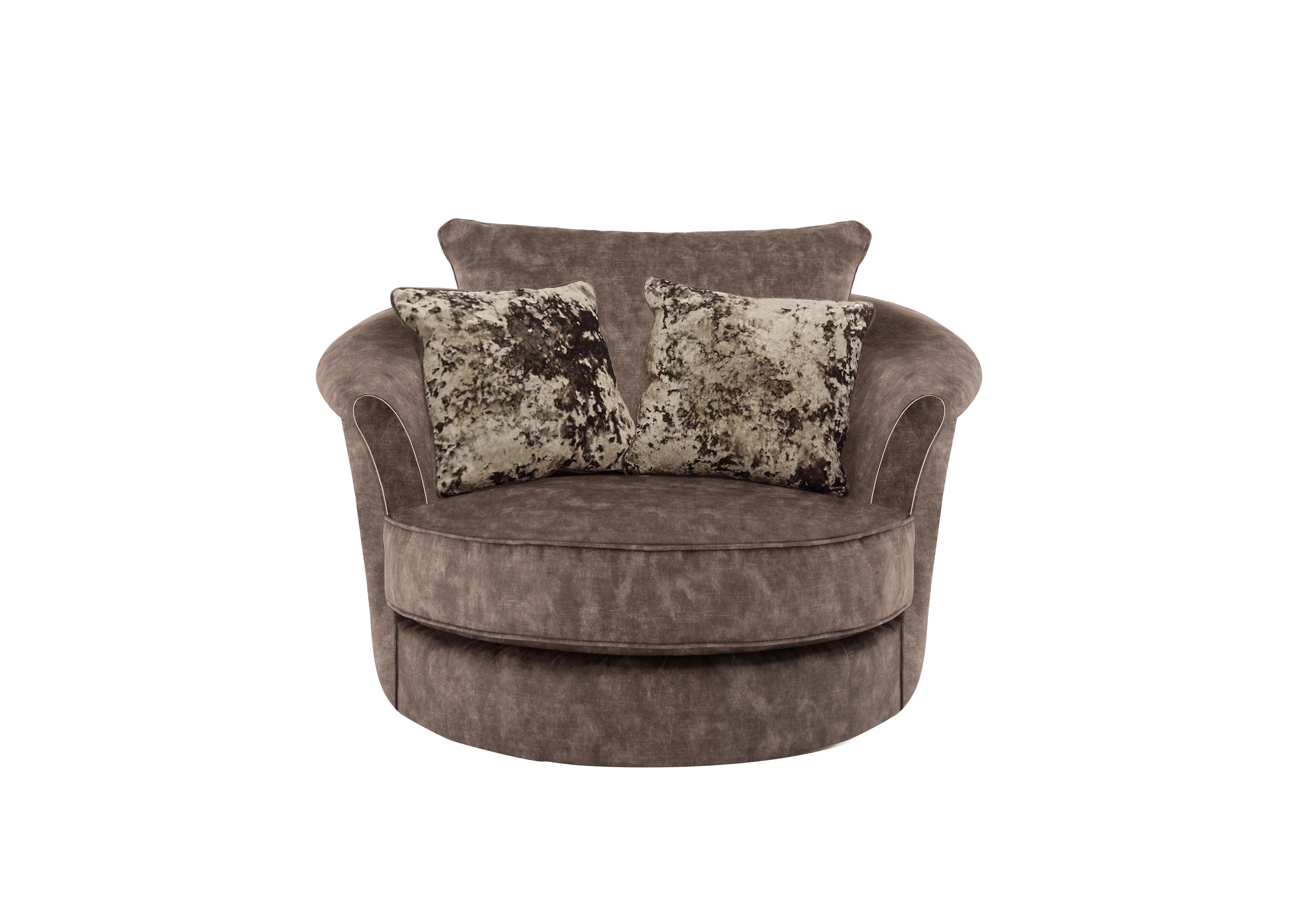 Ariana Twister Snuggler Chair in Dapple Chocolate Brass Insert on Furniture Village