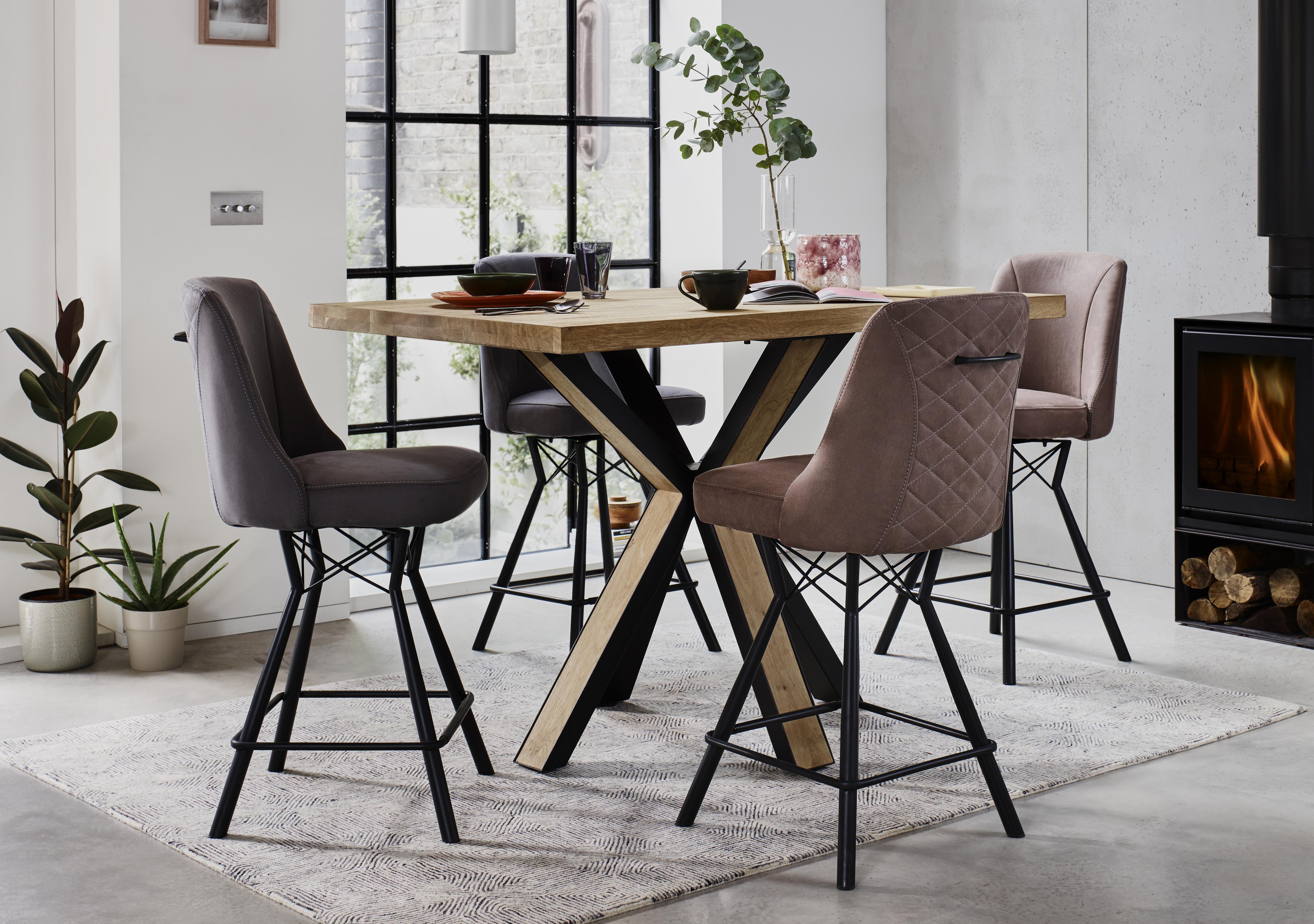 Detroit Starburst Leg Rectangular Bar Table and 4 Detroit Bar Stools in  on Furniture Village