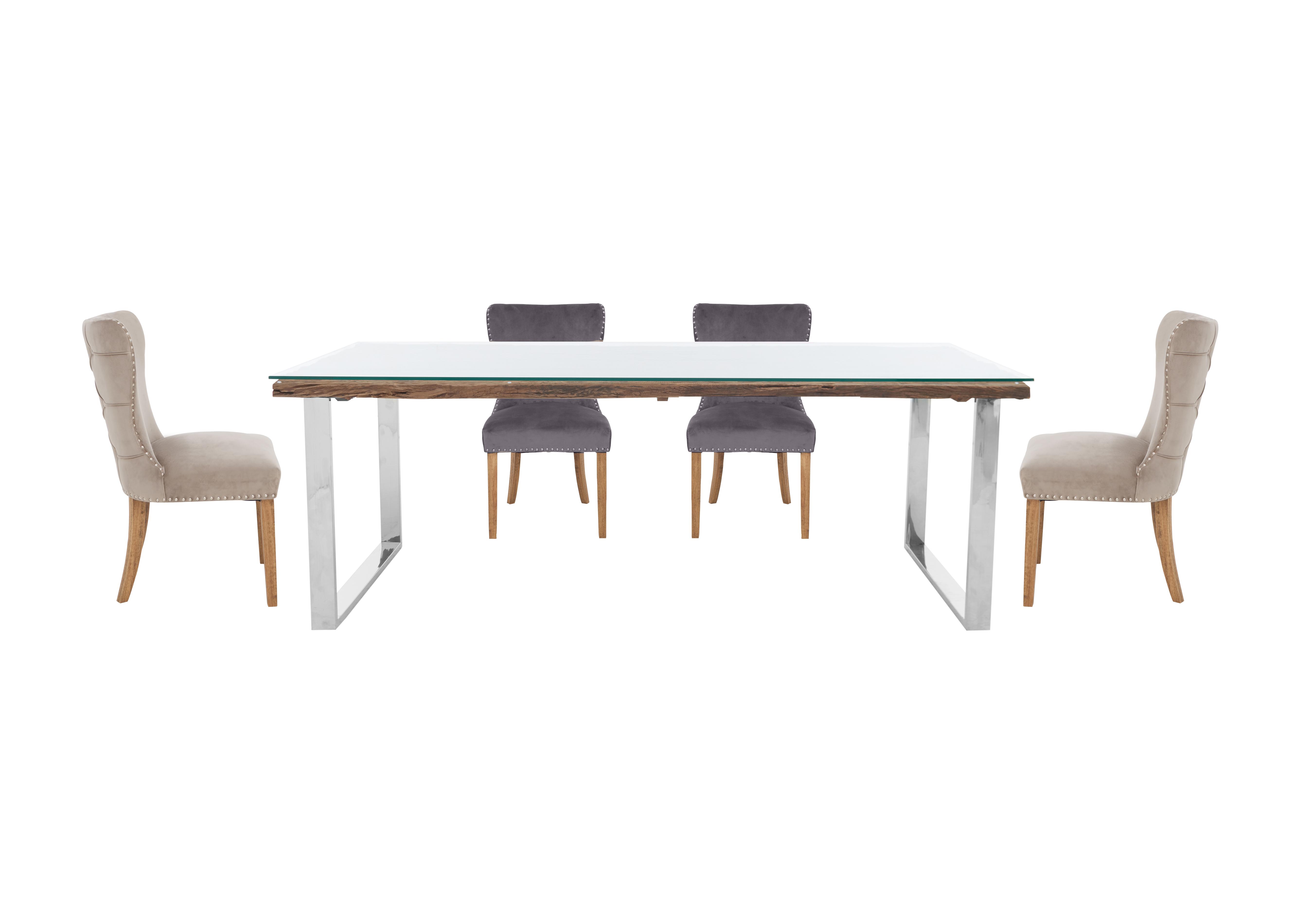 Chennai Dining Table with U-Leg Base and 4 Luxe Dining Chairs in Grey / Taupe on Furniture Village