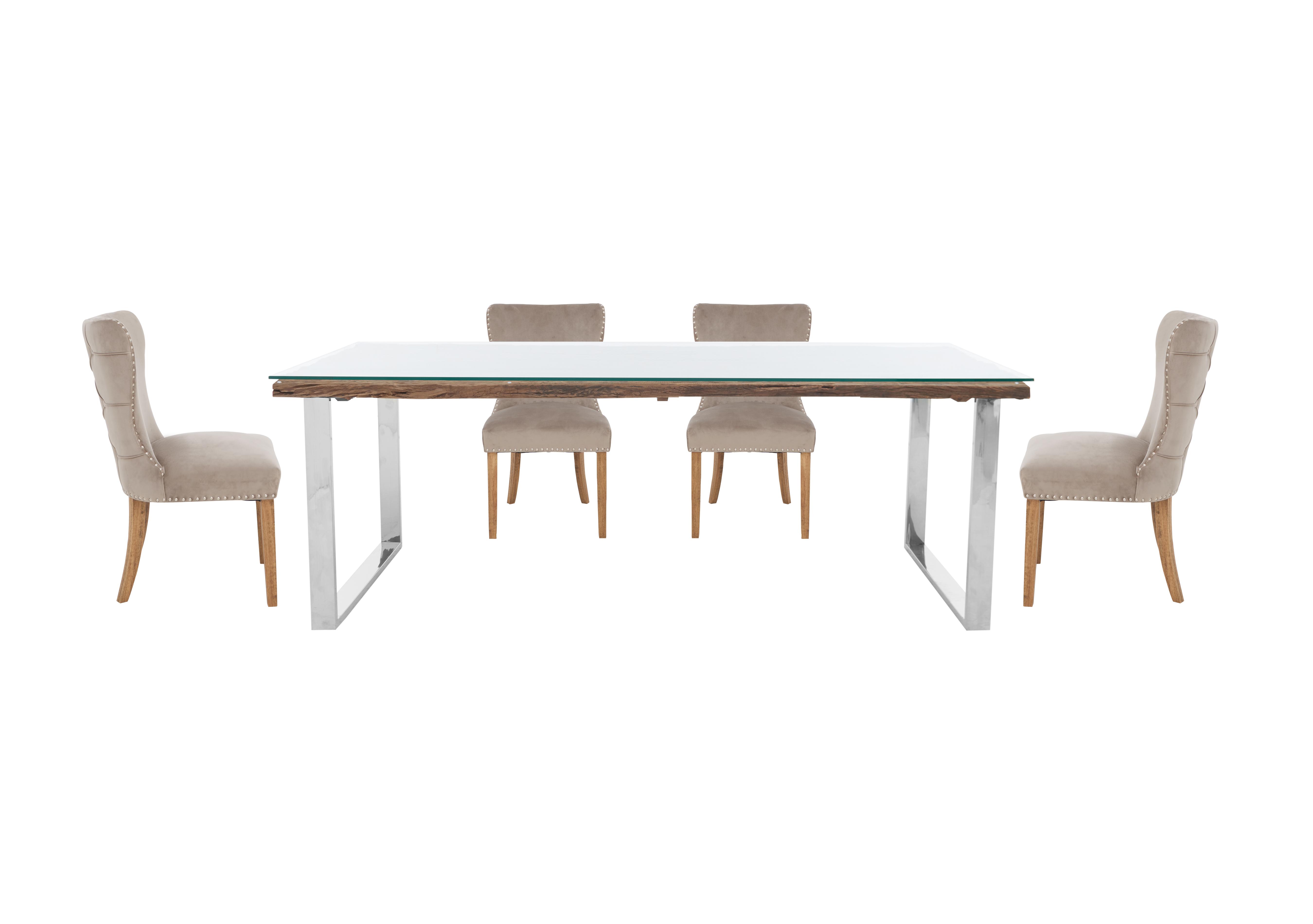 Chennai Dining Table with U-Leg Base and 4 Luxe Dining Chairs in Taupe on Furniture Village