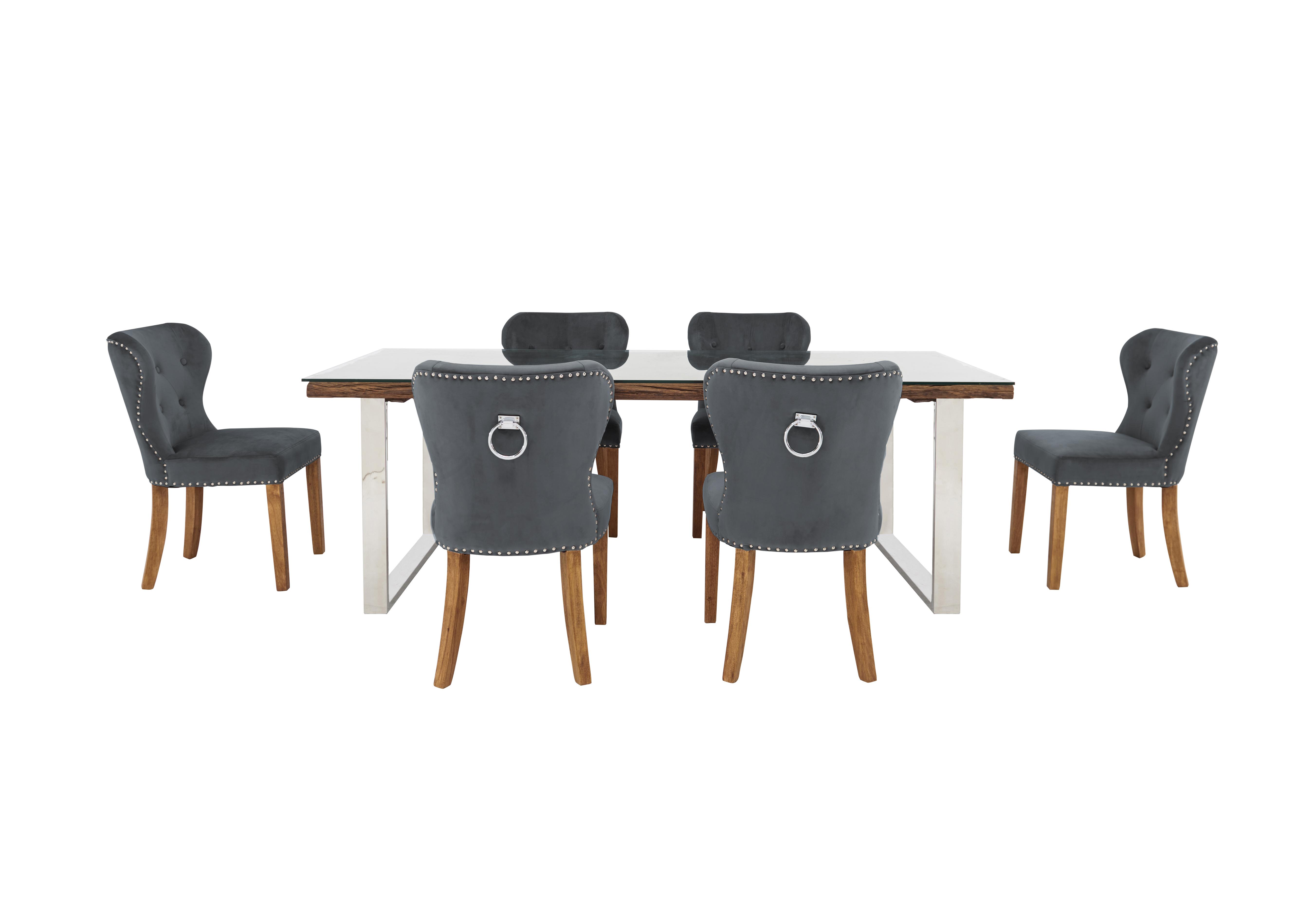Chennai Dining Table with U-Shaped Legs and 6 Upholstered Chairs in Grey Chairs on Furniture Village