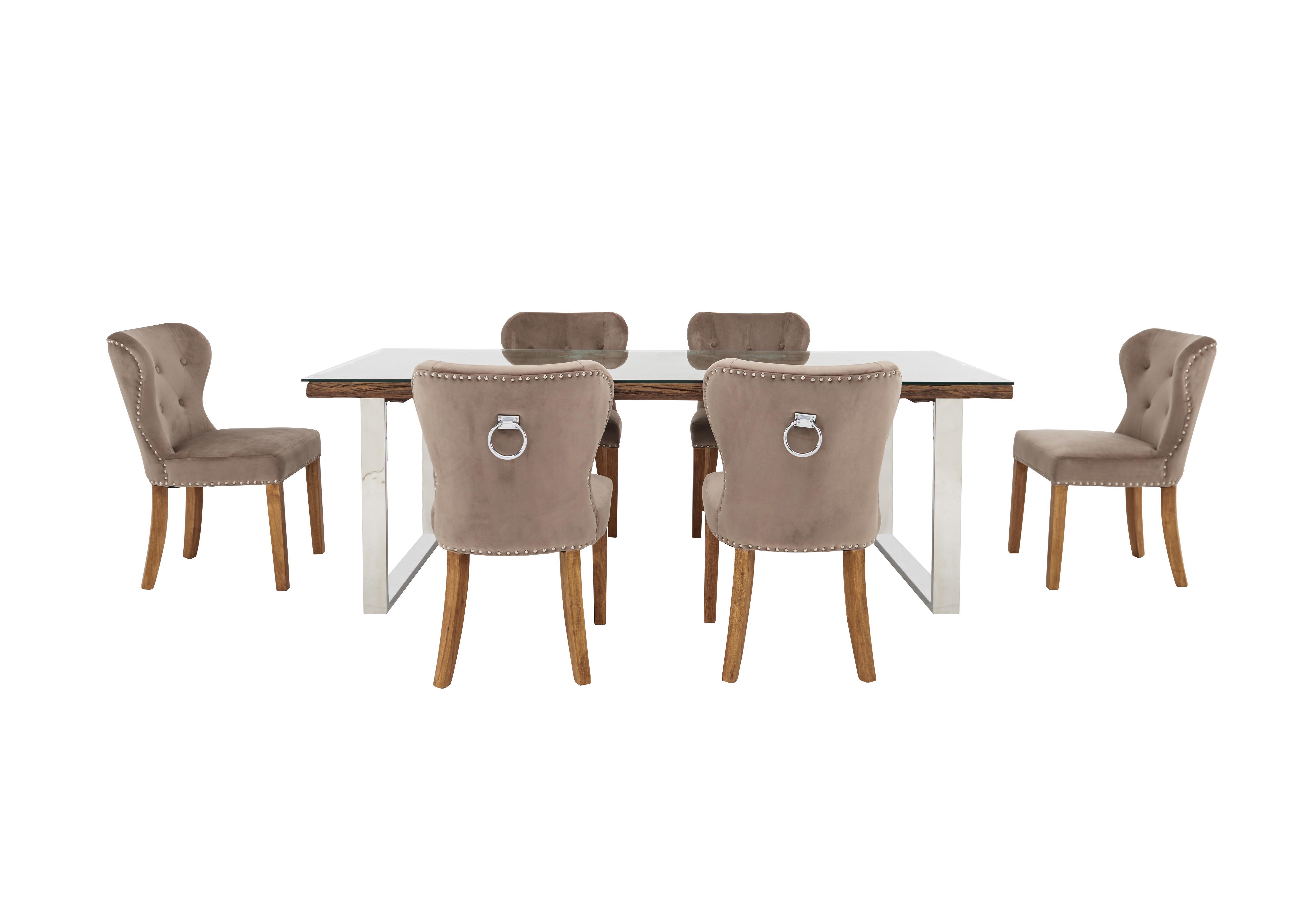 Chennai Dining Table with U-Shaped Legs and 6 Upholstered Chairs in Taupe Chairs on Furniture Village