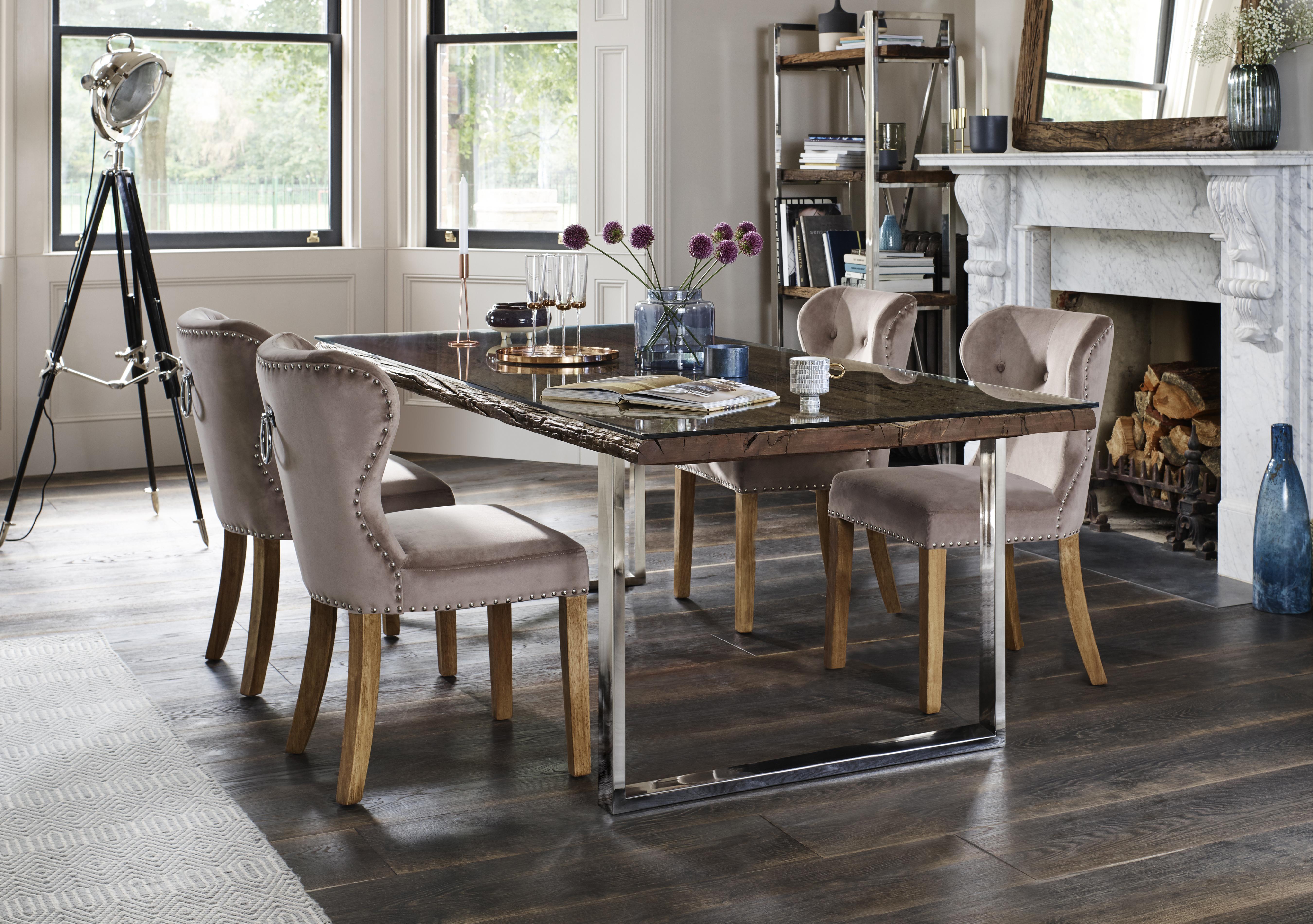 Chennai Dining Table with U-Shaped Legs and 4 Upholstered Chairs in  on Furniture Village