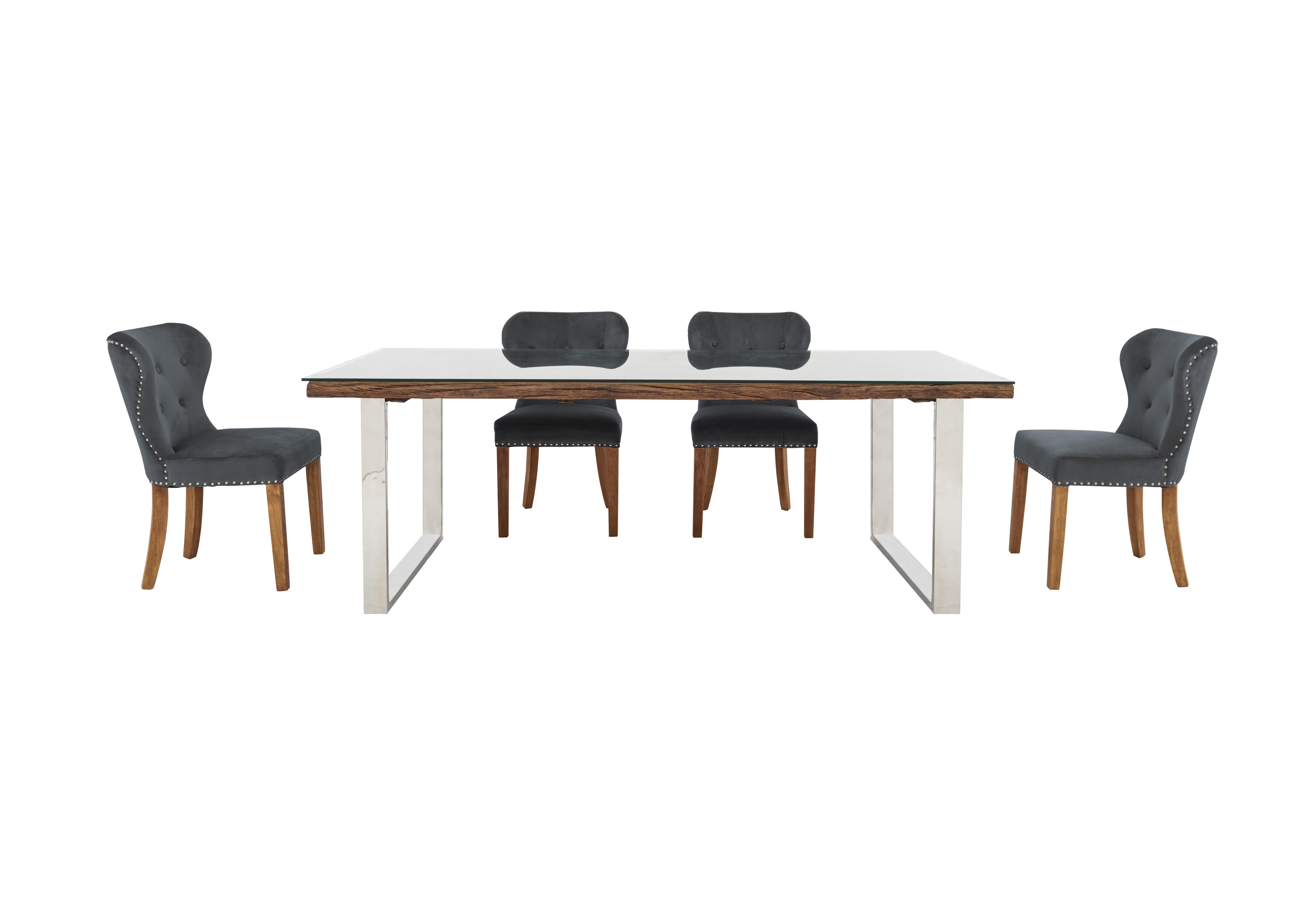 Chennai Dining Table with U-Shaped Legs and 4 Upholstered Chairs in Grey Chairs on Furniture Village