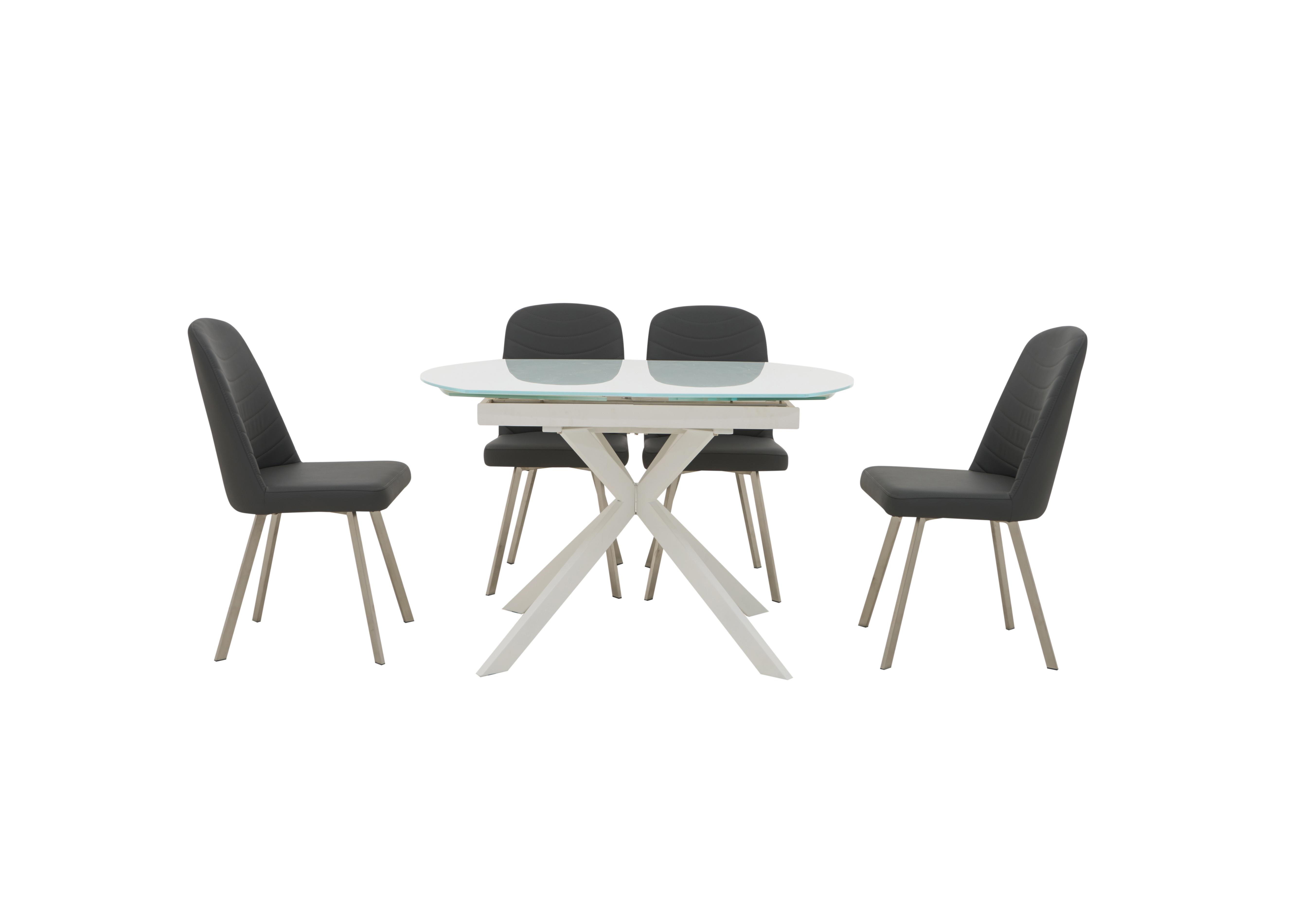 Wizard Extending Dining Table and 4 Chairs in White Table & Grey Chairs on Furniture Village