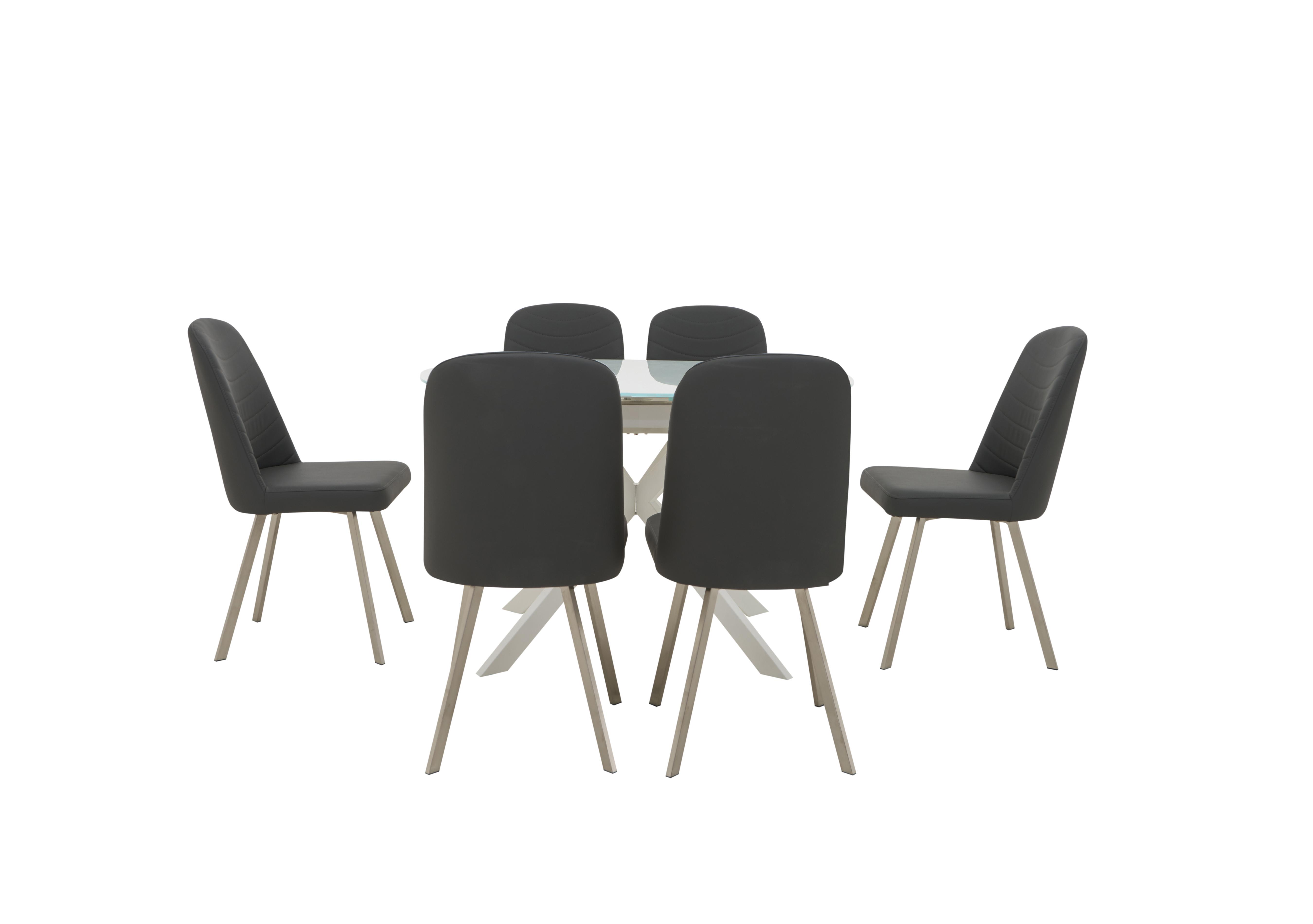 Wizard Extending Dining Table and 6 Chairs in White Table & Grey Chairs on Furniture Village