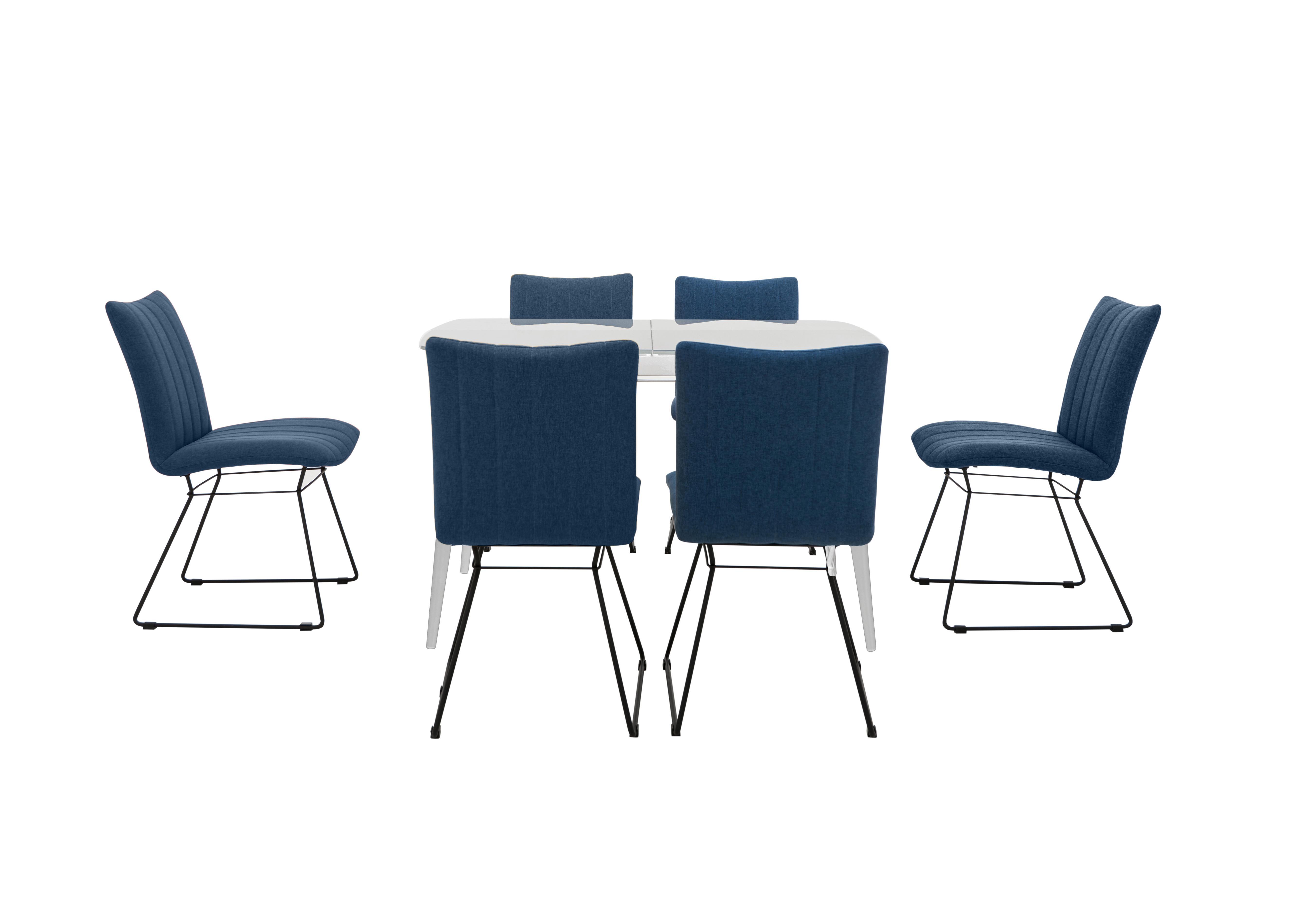 Ace Small Extending Dining Table and 6 Chairs in White/Blue on Furniture Village