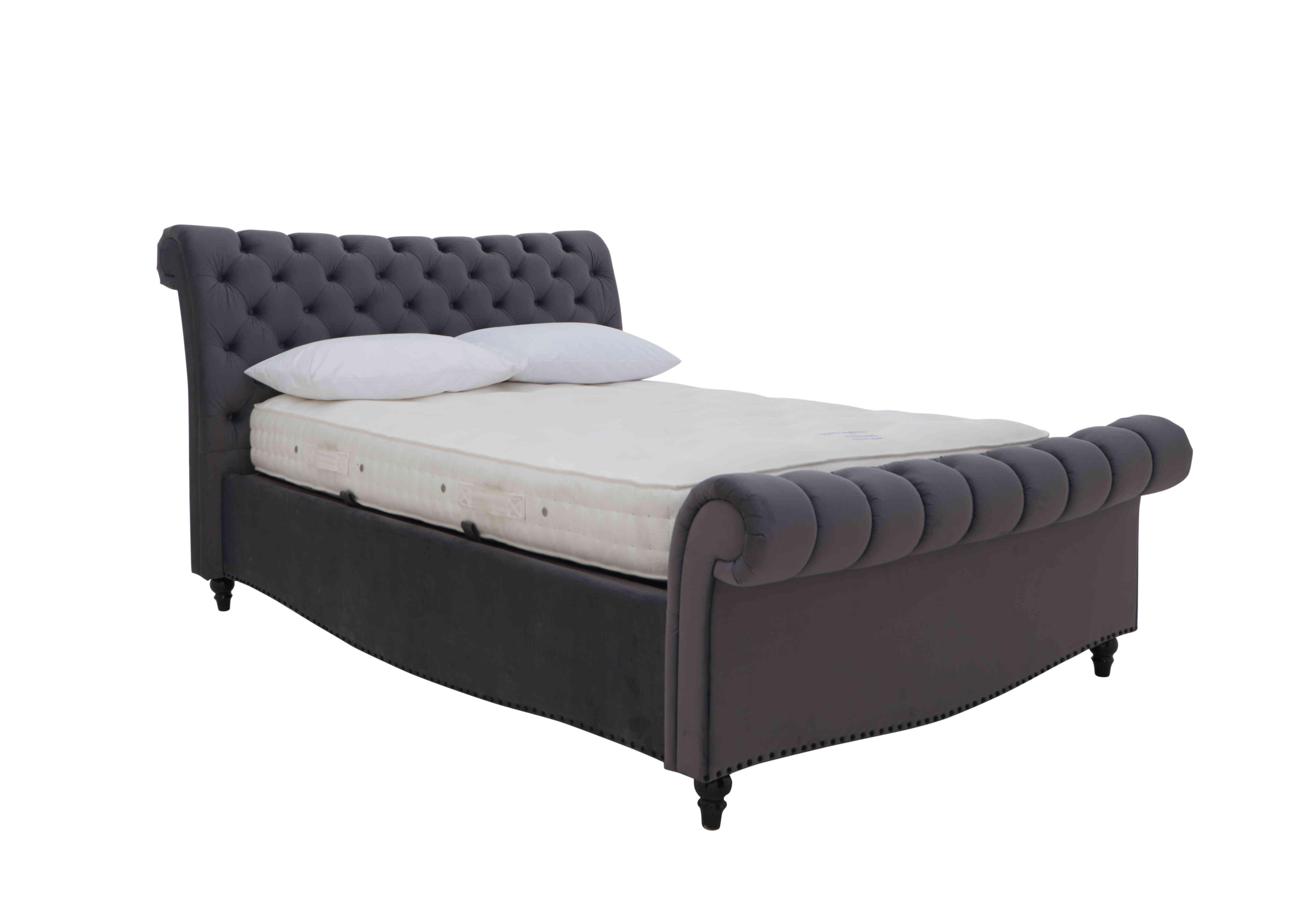 Aurora Side Lift Ottoman Bed Frame in Velvet Smoke on Furniture Village