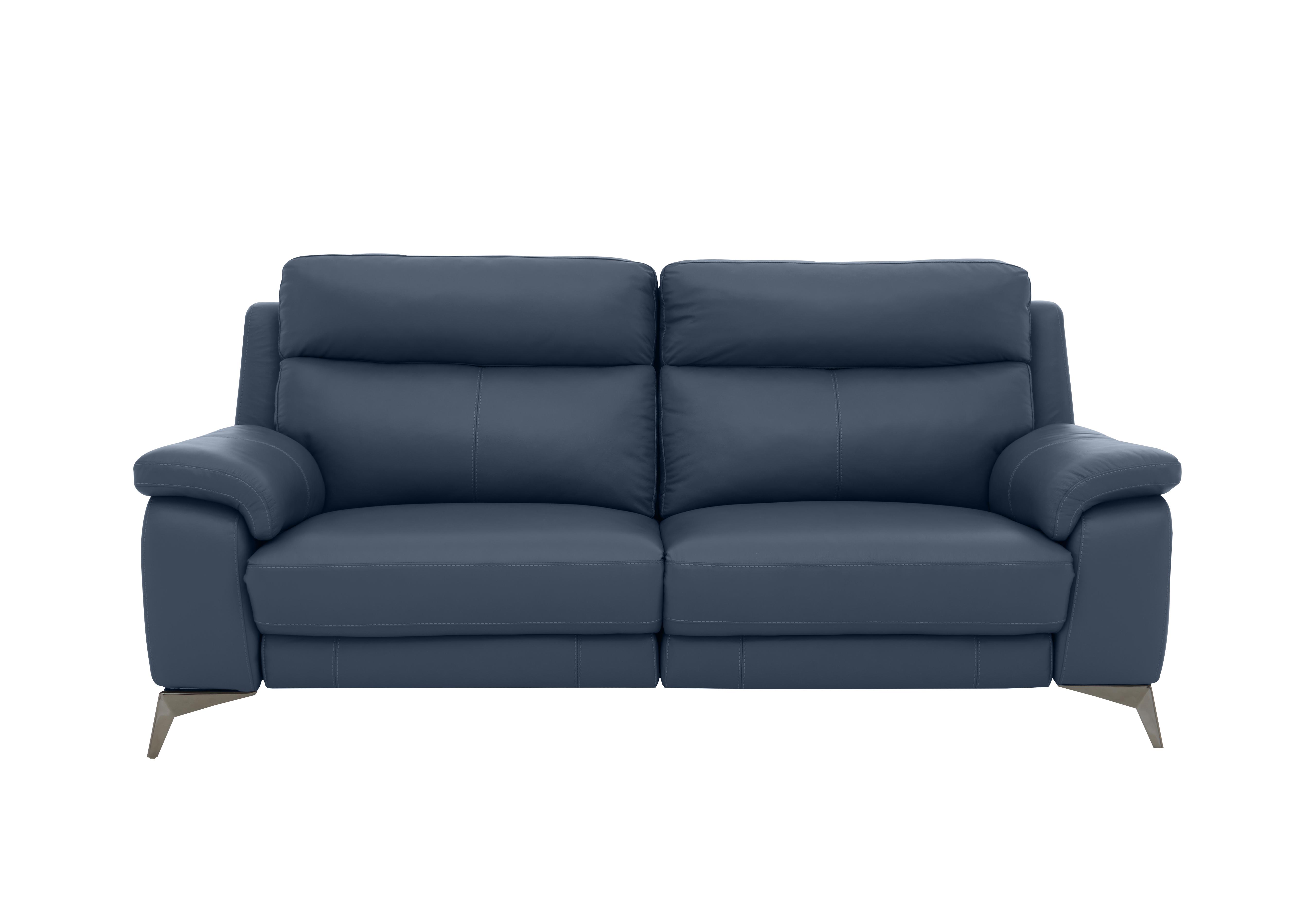 Missouri 3 Seater Leather Recliner Sofa with Power Headrest in Nc-313e Ocean Blue on Furniture Village