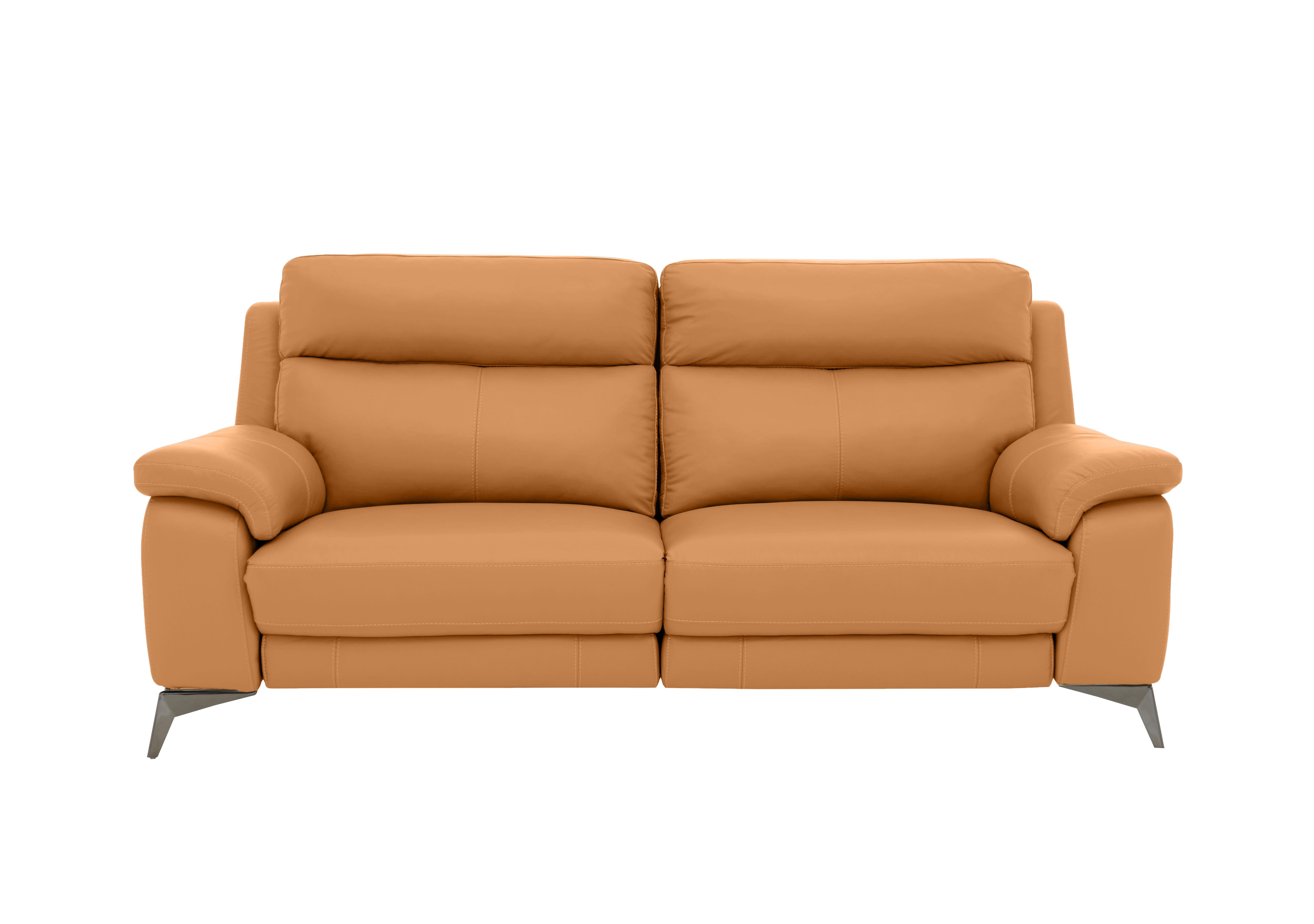 Missouri 3 Seater Leather Recliner Sofa with Power Headrest in Nc-335e Honey Yellow on Furniture Village