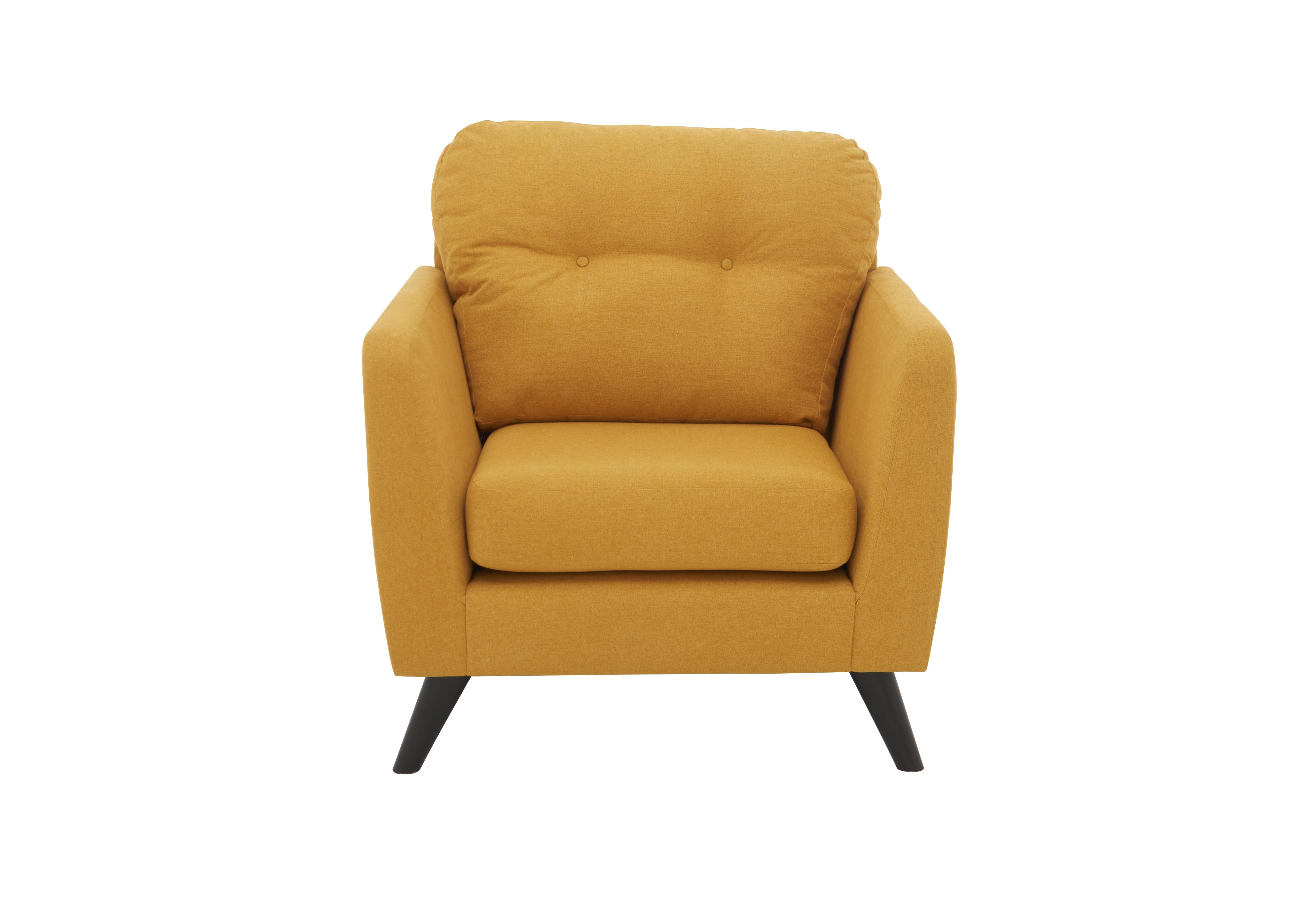 Bear Road Fabric Armchair in Norfolk Mustard Dark Wood on Furniture Village