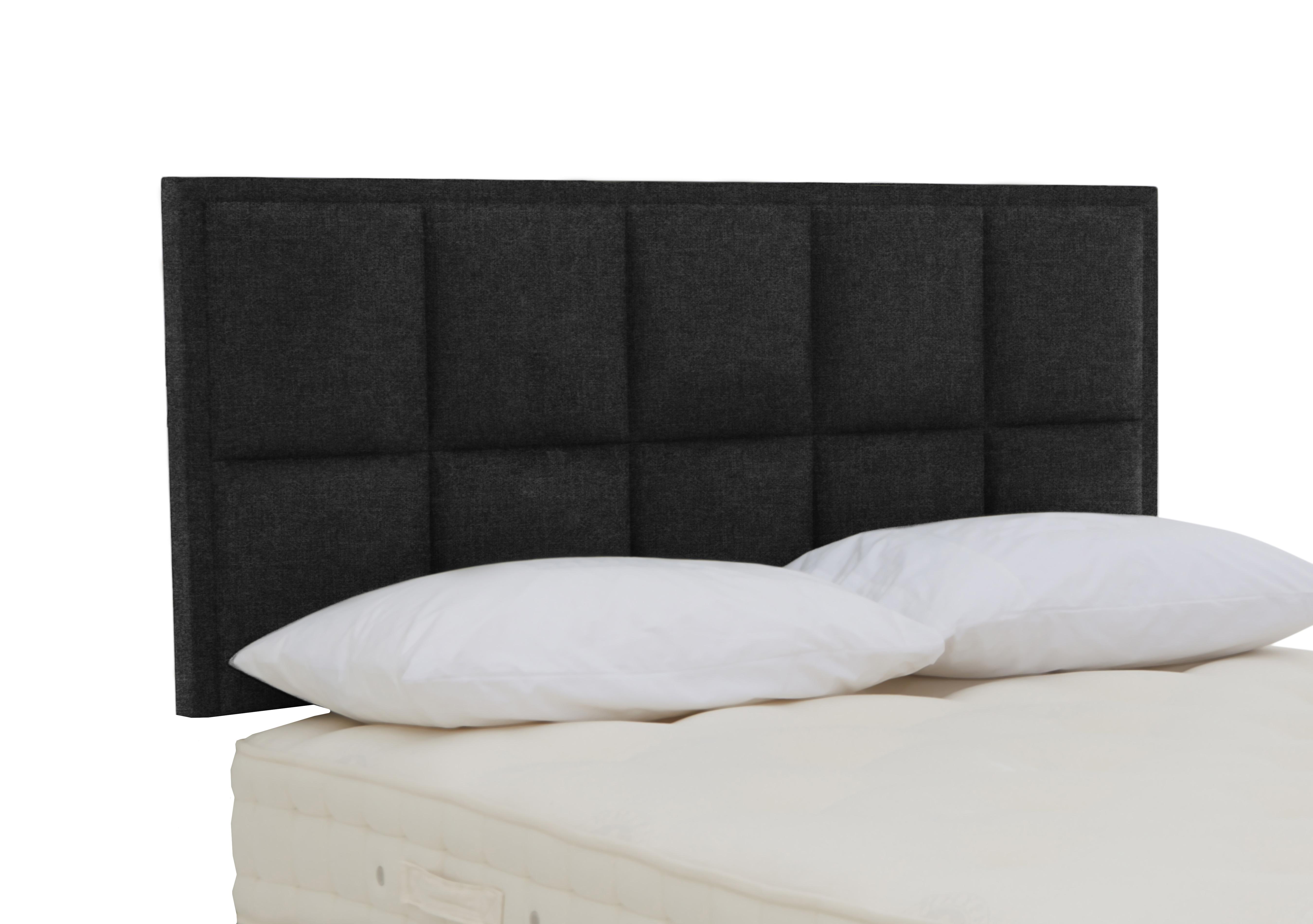 Riley Strutted Headboard in Tweed 801 Charcoal on Furniture Village