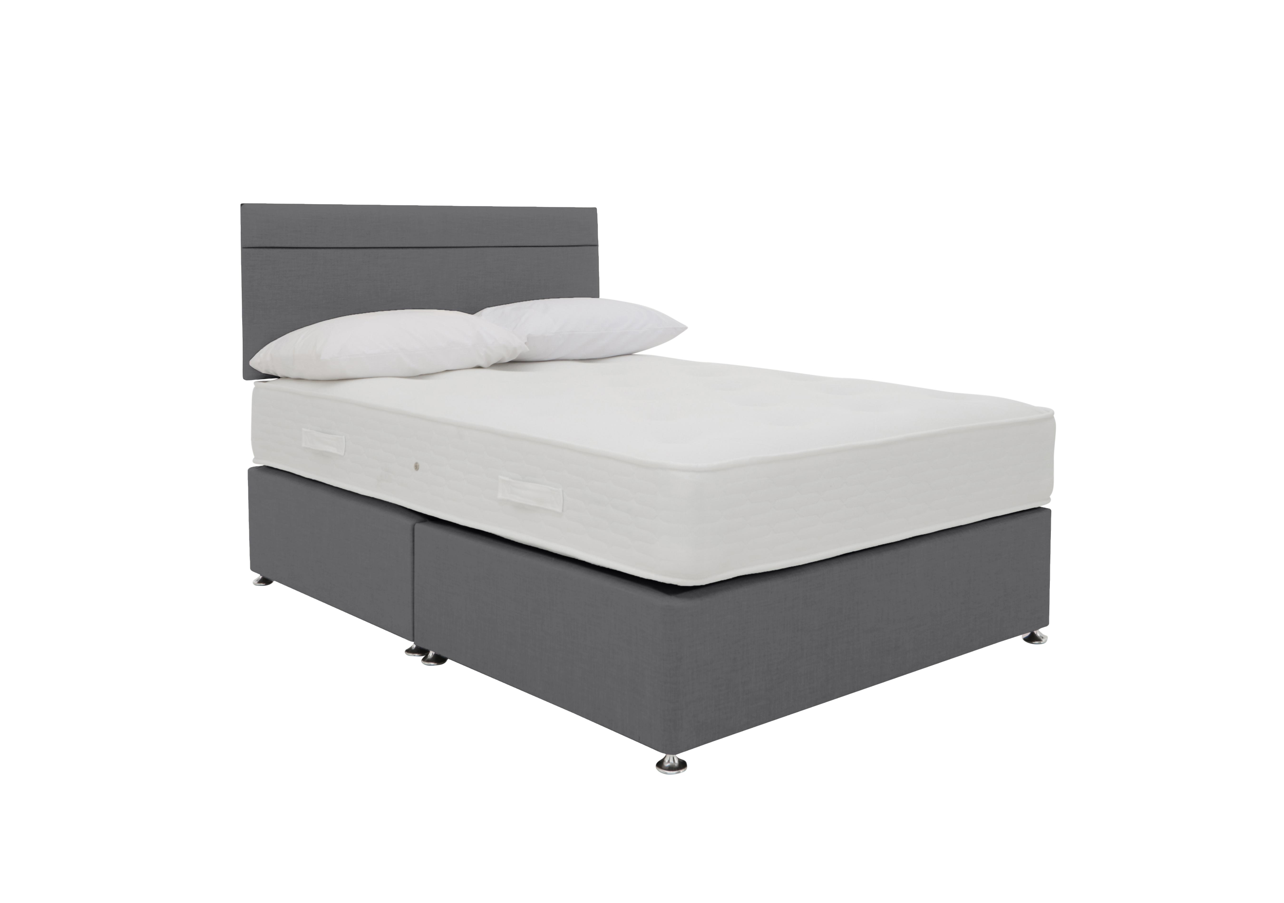 Essentials Dream Pocket King Size Divan Set and Mirage Strutted Headboard in Plush Arctic Grey on Furniture Village