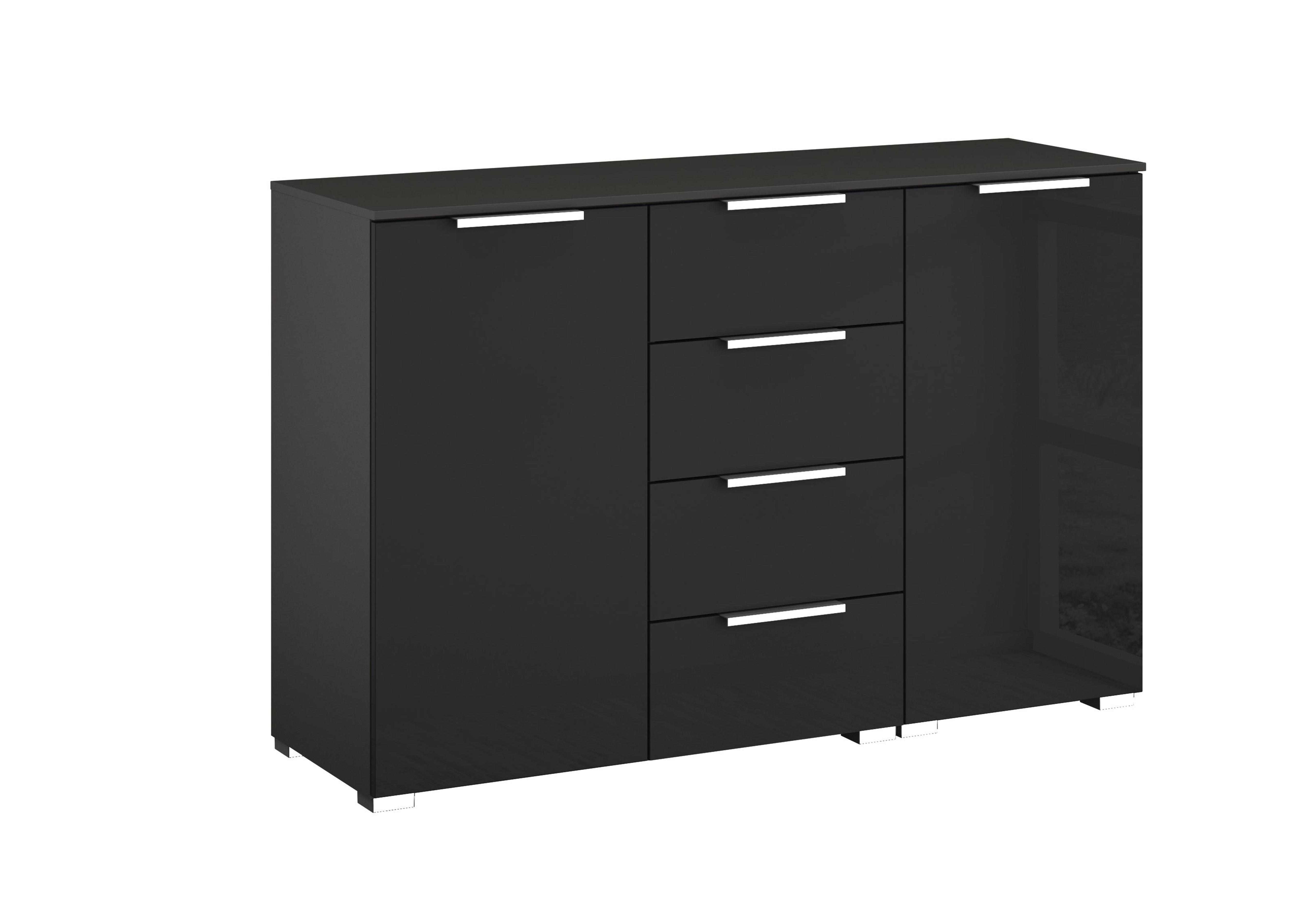 Formes Glass 4 Drawer 2 Door Chest in A140b Graphite Basalt Front on Furniture Village