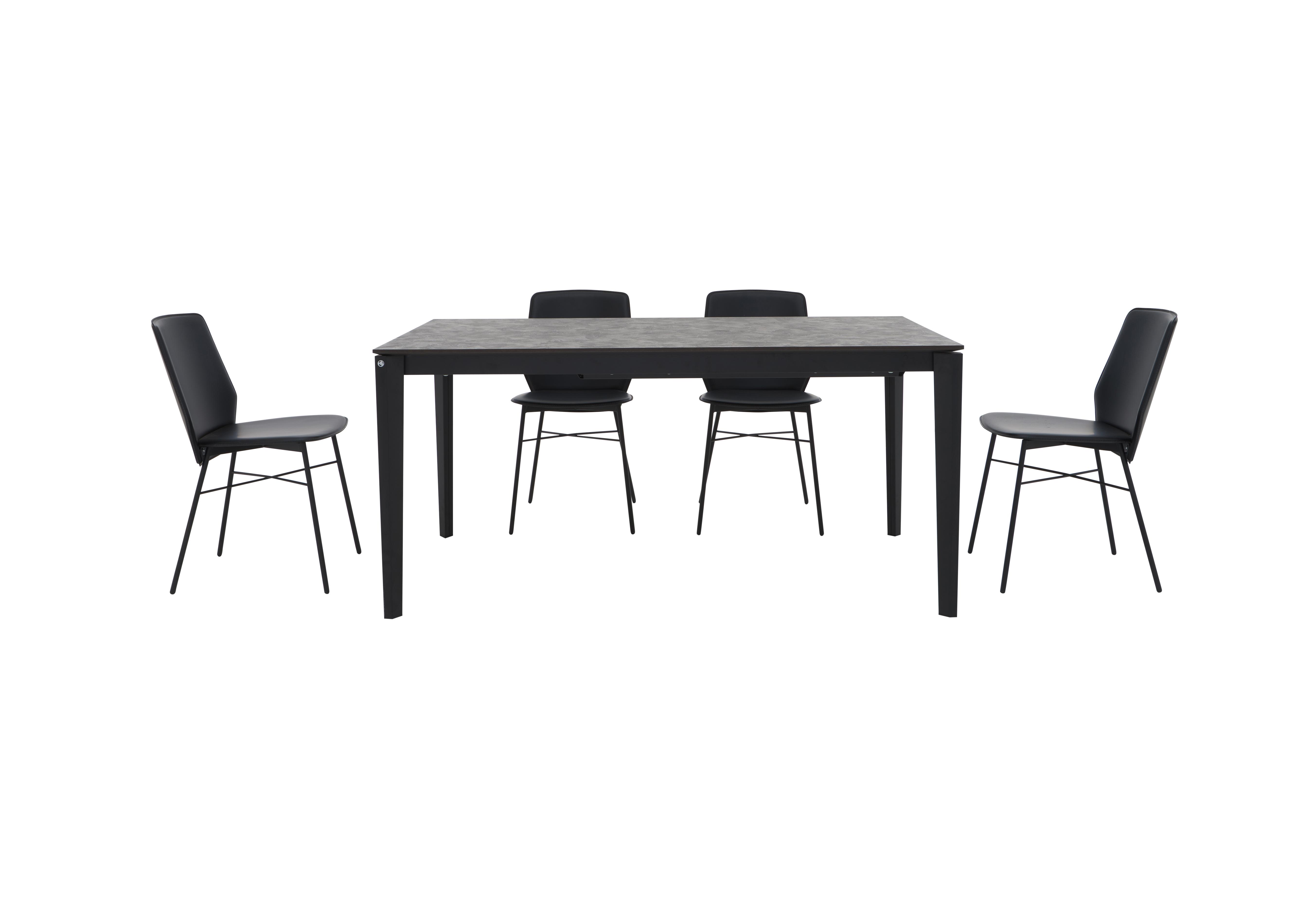 Pentagon Extending Dining Table with Oxide Bronze Top and 4 Sibilla Dining Chairs in Black/Black on Furniture Village