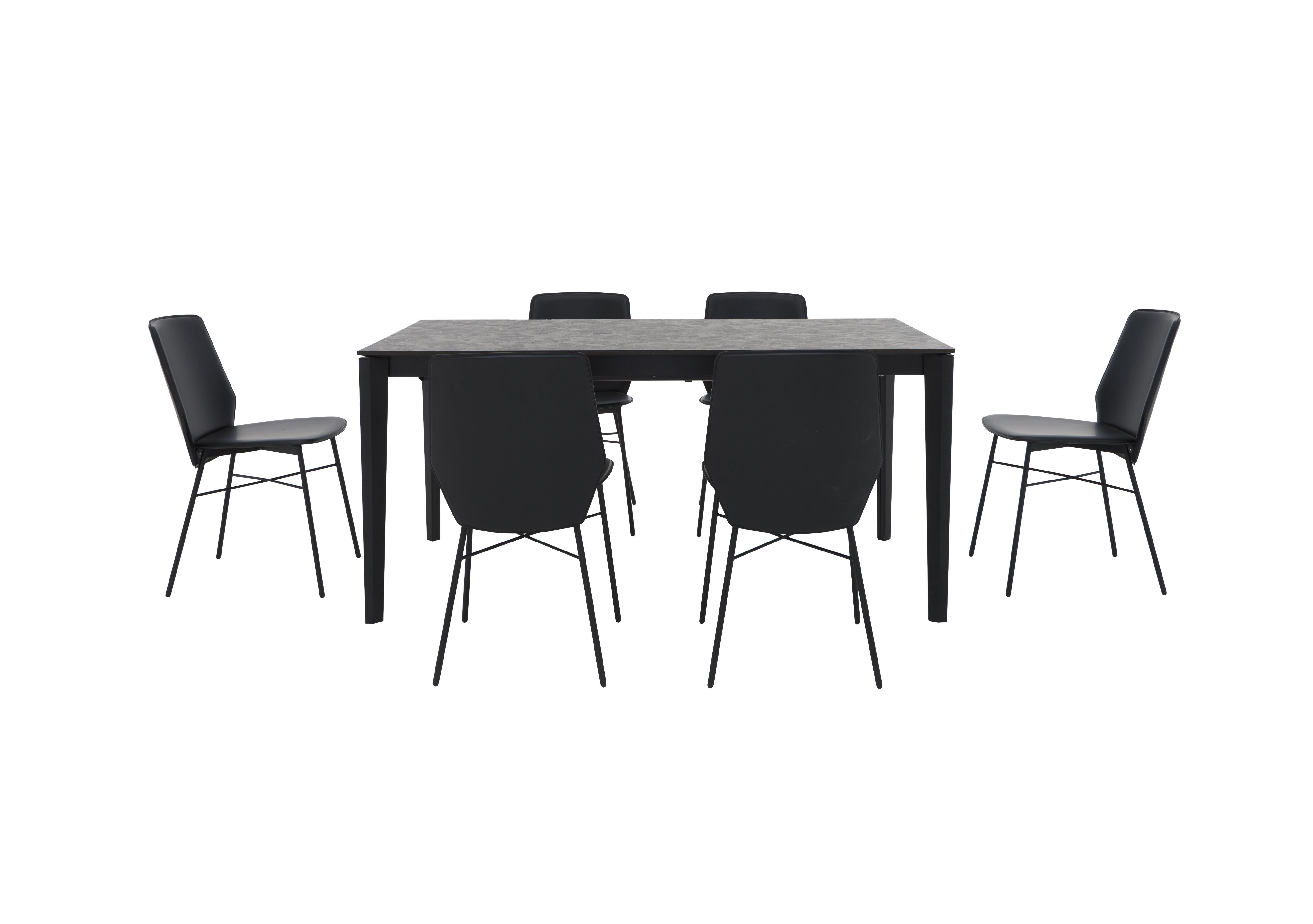 Pentagon Extending Dining Table with Oxide Bronze Top and 6 Sibilla Dining Chairs in Black/Black on Furniture Village
