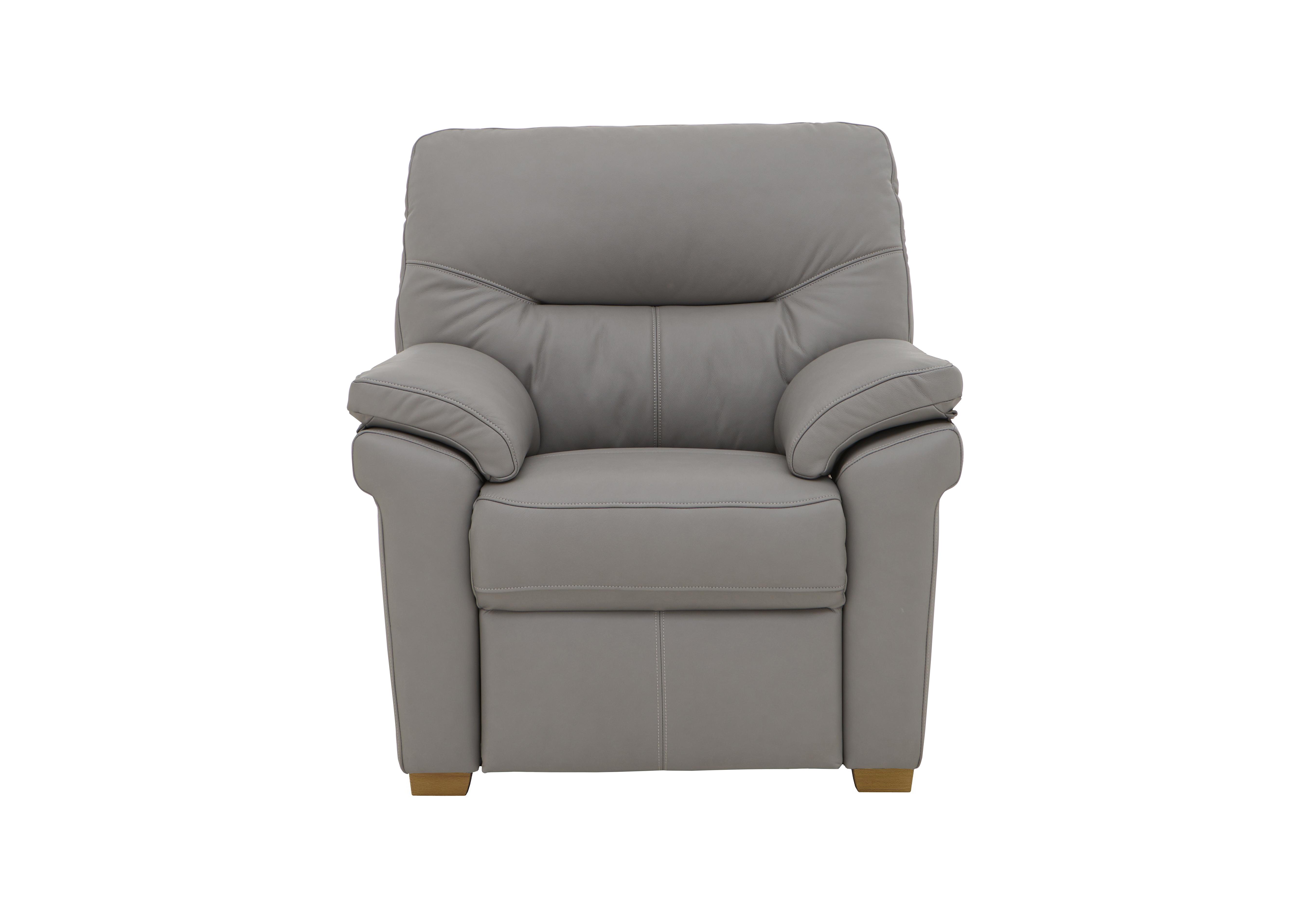 Seattle Leather Armchair with Wooden Feet in L842 Cambridge Grey Ok on Furniture Village